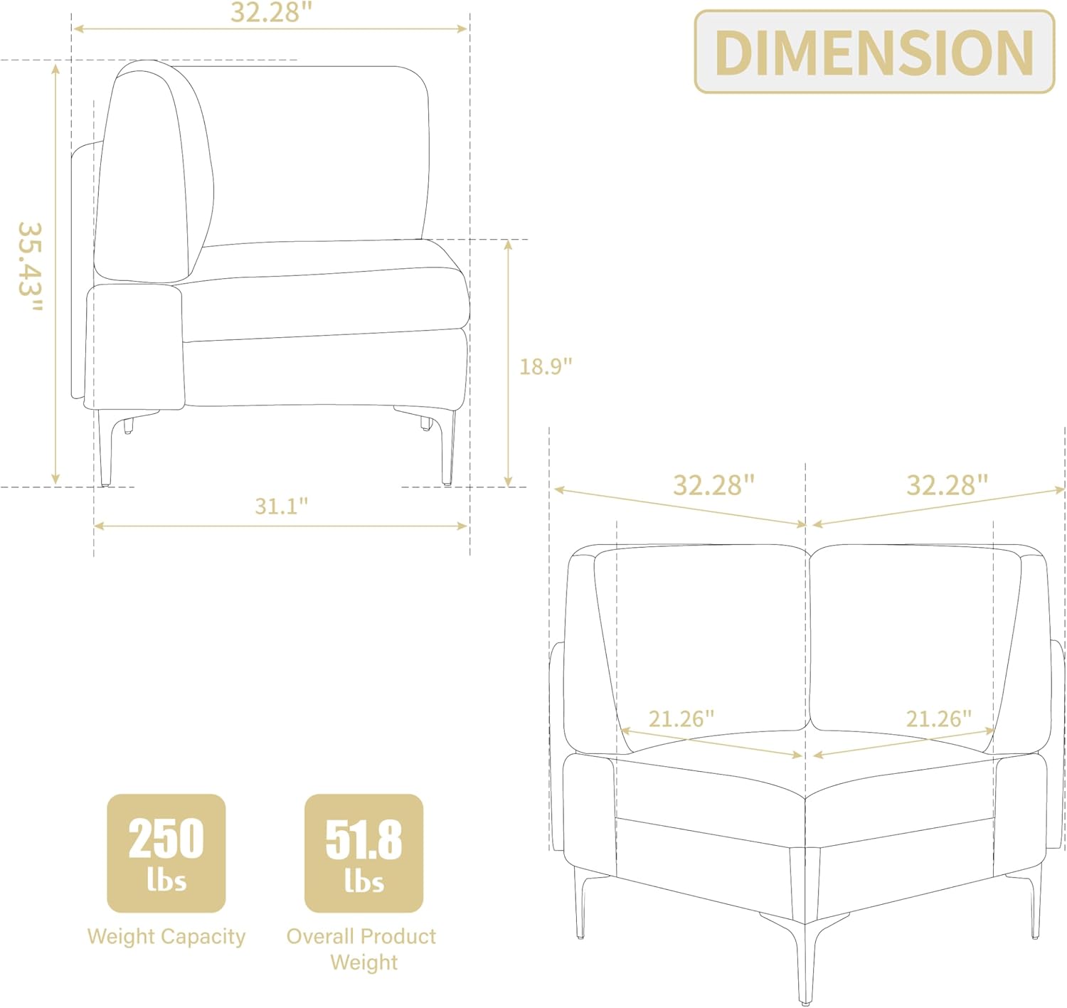 Modular Sectional Sofa with Corduroy Fabric Customizable Living Room Couch for Small Spaces Gray Durable Frame and Steel Legs