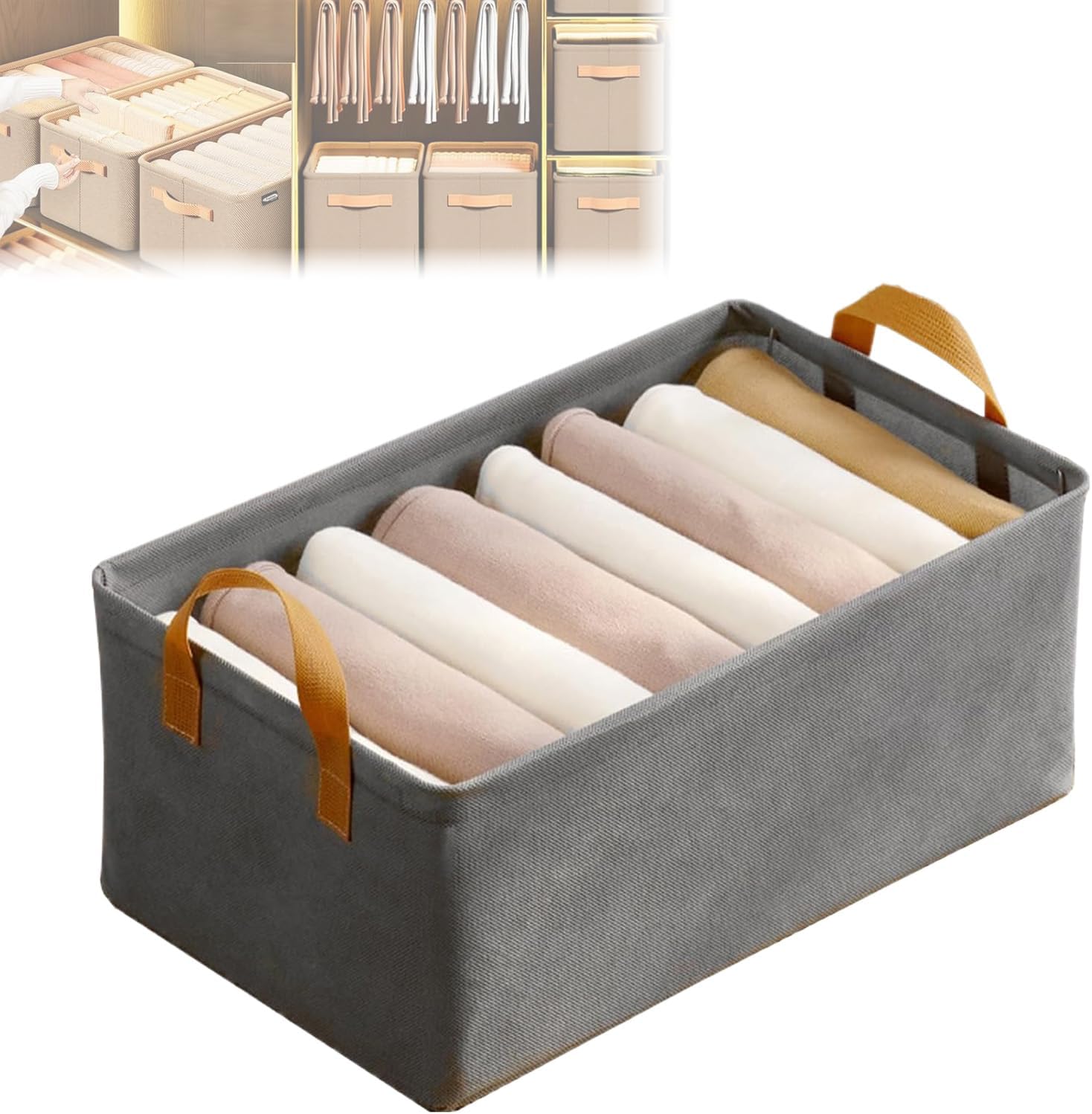 Cation Multi-Functional Folding Wardrobe, Pickelect Storage Boxes, Foldable Jeans Organizer for Closet, 18.5"x11"x7.87", Ultra Space Wardrobe Clothes Organizer with Handle (Grey*2pcs)