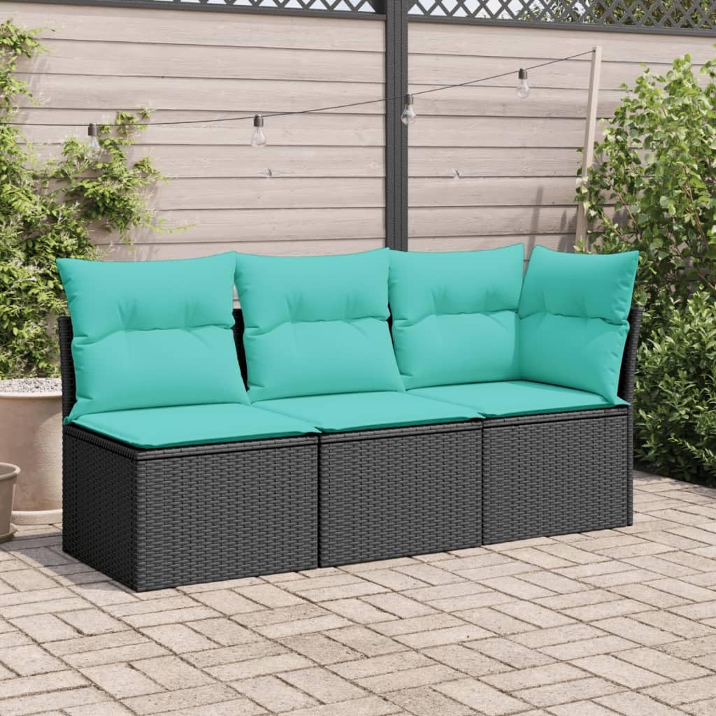 Patio Sofa Corner with Cushions Black Poly Rattan Living Room Furniture Home Decor Reclining Sofas for a Living Room