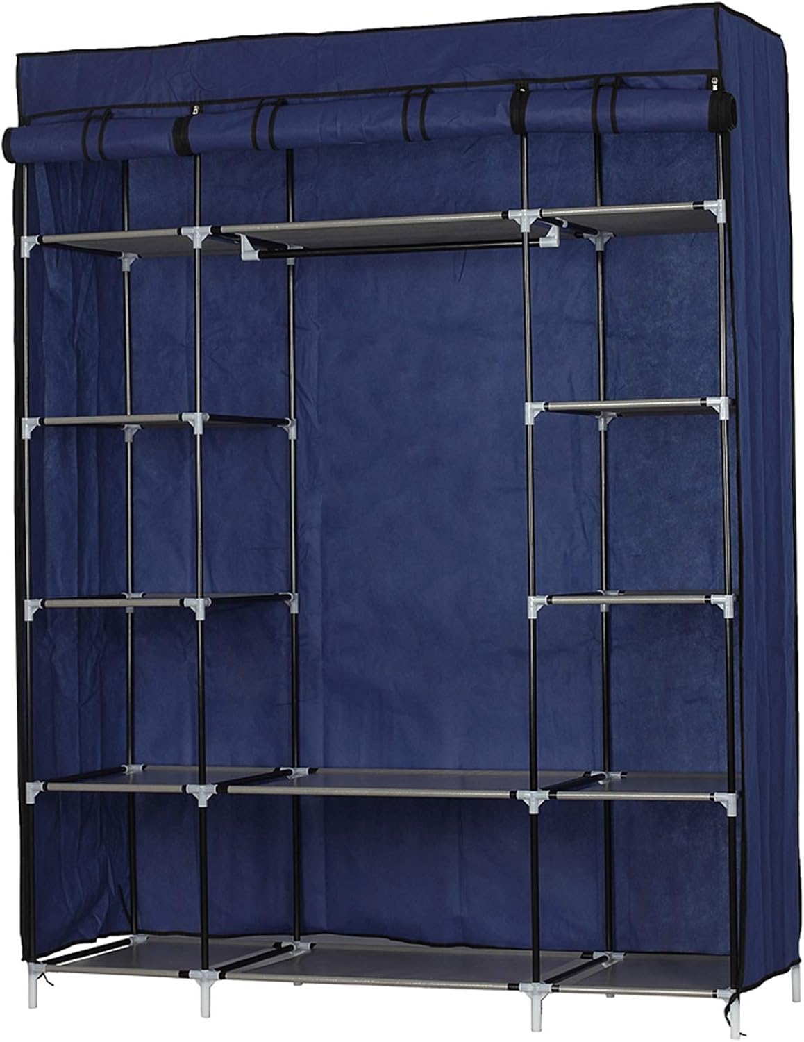 5-Layer Portable Closet, 12-Compartment Non-Woven Fabric Wardrobe, Alloy Structure, Navy, 52.4x18.1x67