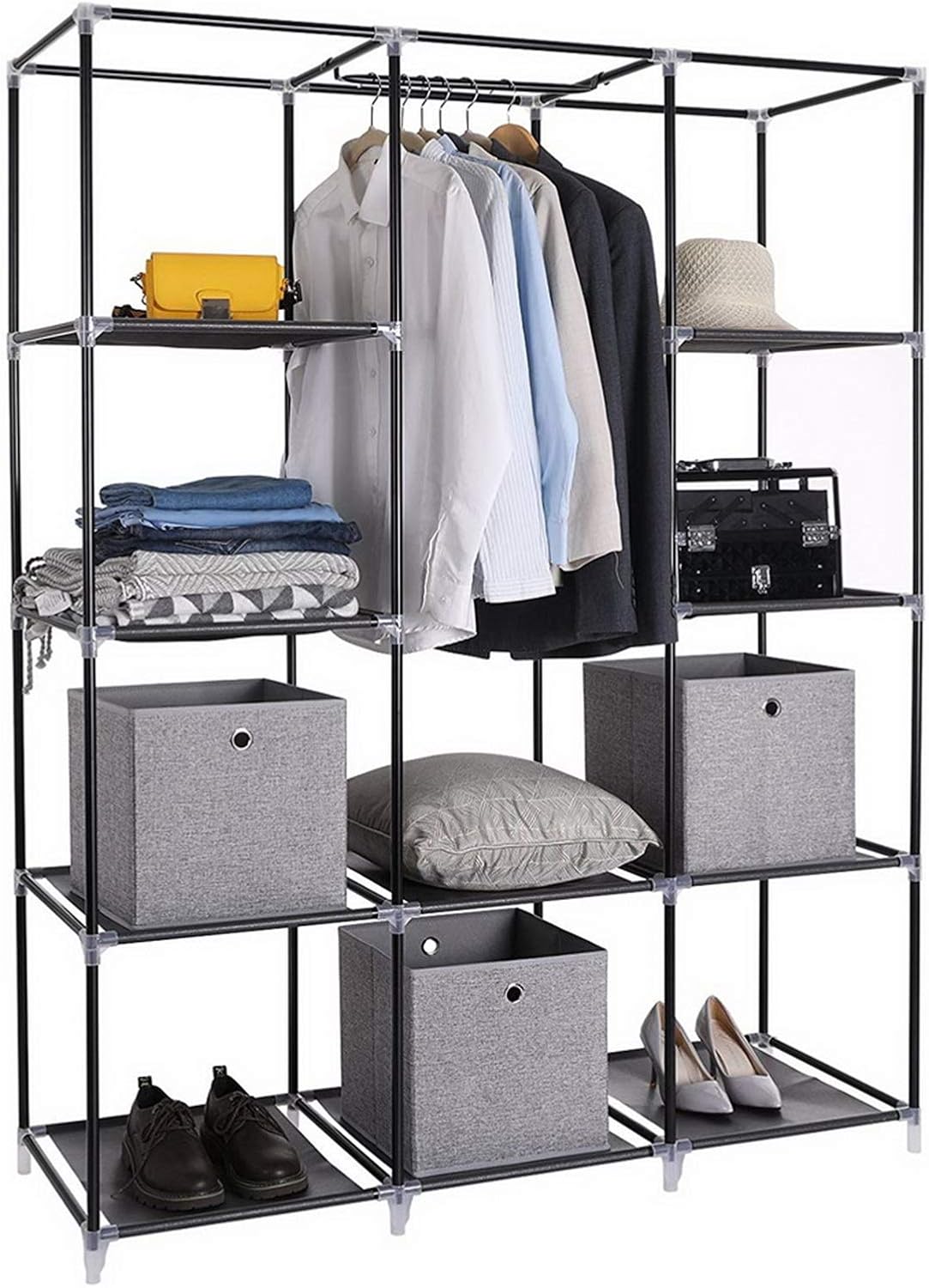 67" Portable Closet Organizer Wardrobe Storage Organizer with 10 Shelves Quick and Easy to Assemble Extra Space Black