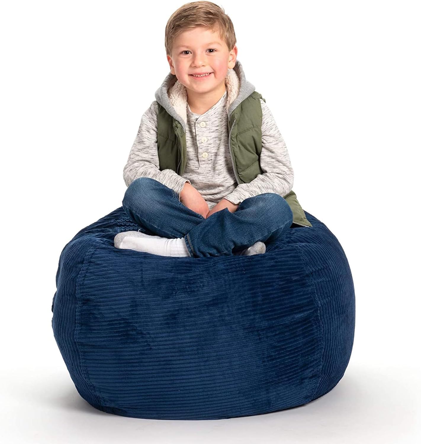 Corduroy Bean Bag Chair Cover Bliss Unstuffed Freedom for Adults and Kids Washable Elegance Plush Toy Storage Extravaganza with Massive Capacity blue-96cm