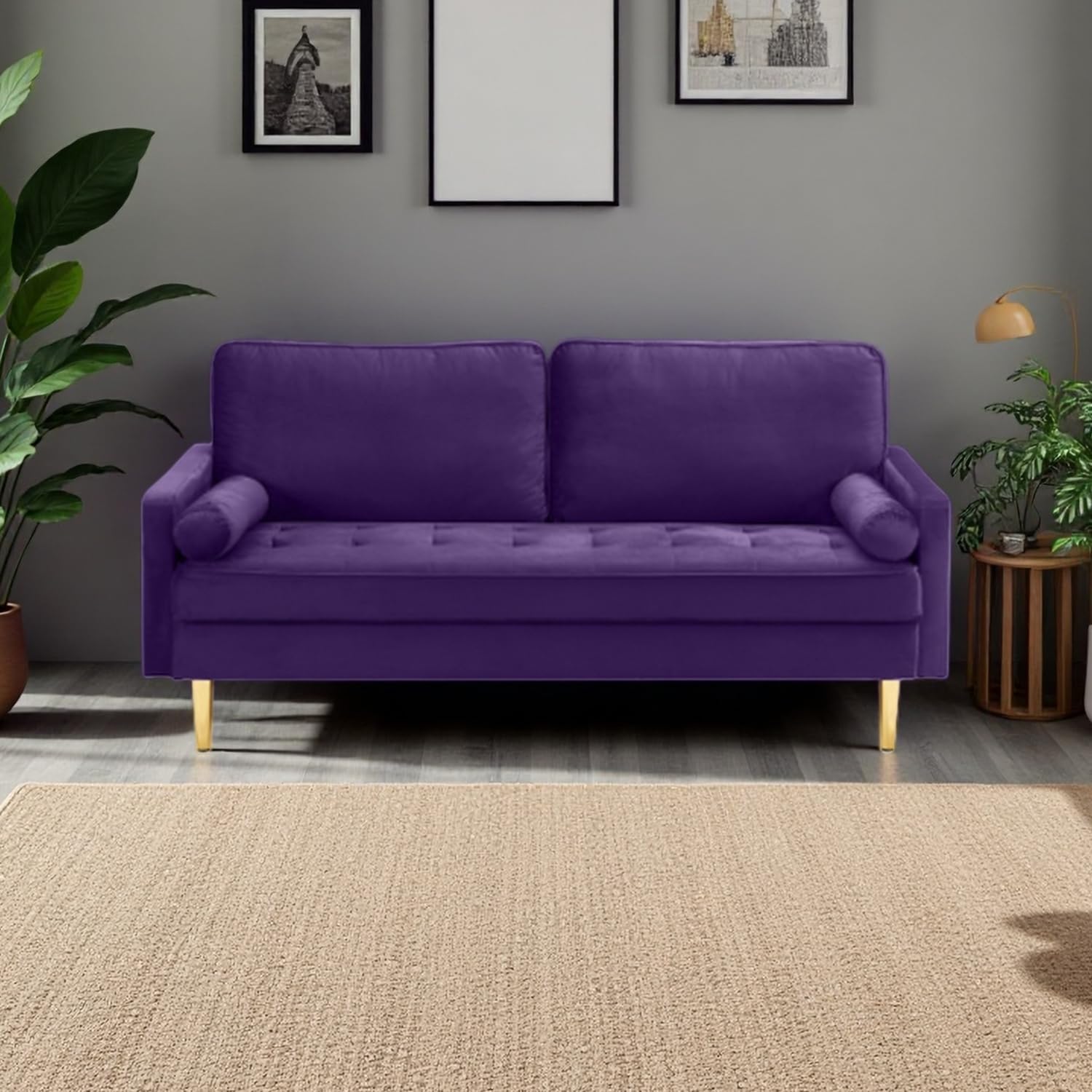 65'’ Velvet Upholstered Loveseat Sofa with Gold Metal Legs Modern Tufted Backrest Couch Solid Wood Frame for Living Room Bedroom,Apartment,Office,Small Space (Navy)