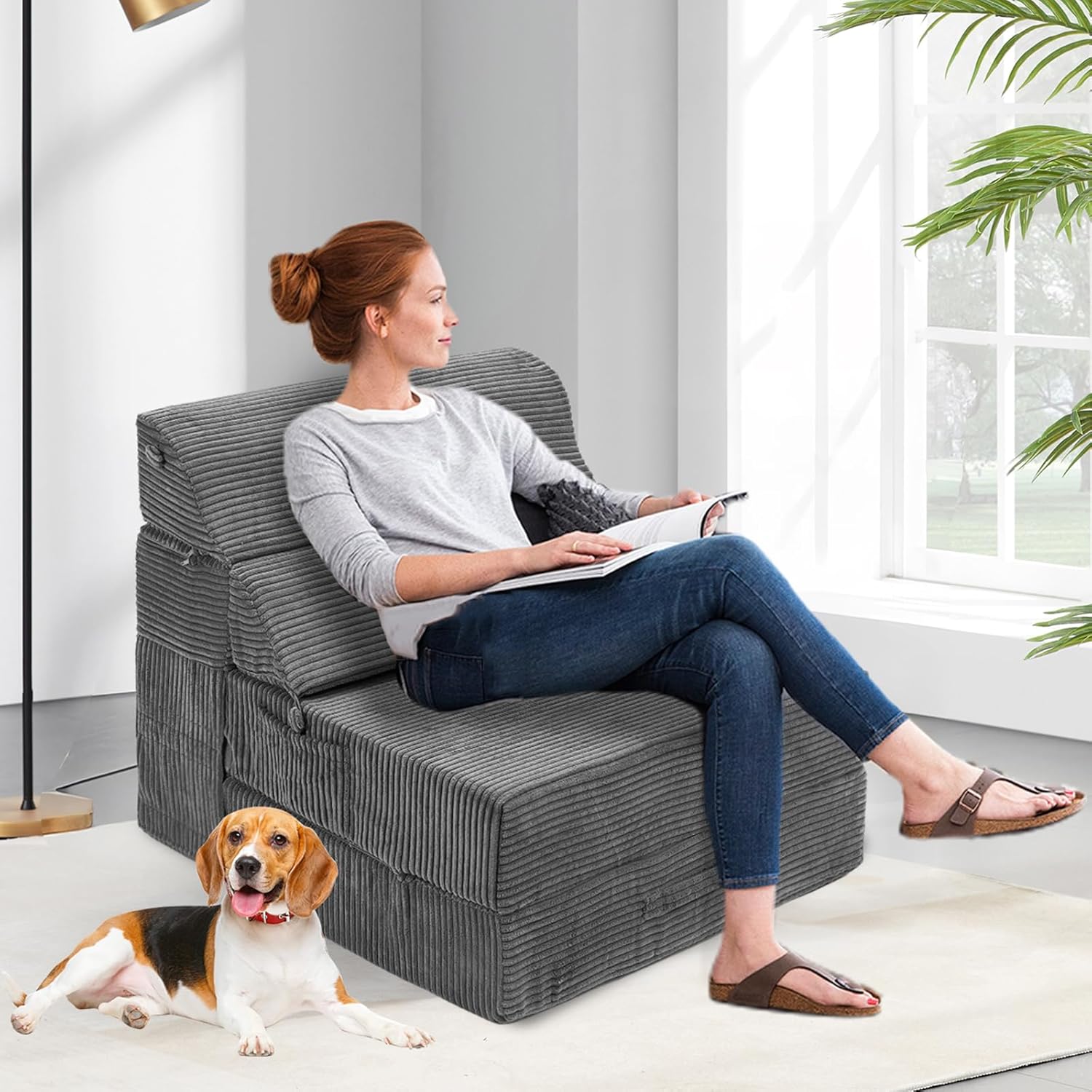 Cozy Folding Sofa Bed Convertible Sleeper Chair Couch Foldable Floor Mattress Comfy Floor Sofa Lounge for Living Room Bedroom(77"x26", Corduroy)