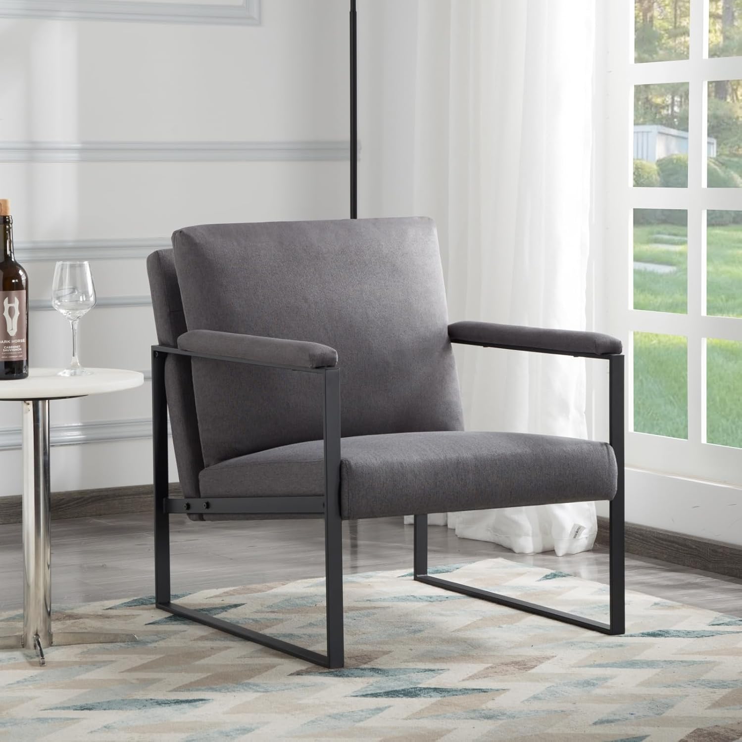 Accent Chair, Modern Metal Frame Accent Chairs, Upholstered Fabric Accent Armchair, Single Sofa Chair for Living Room, Bedroom, Office, Grey