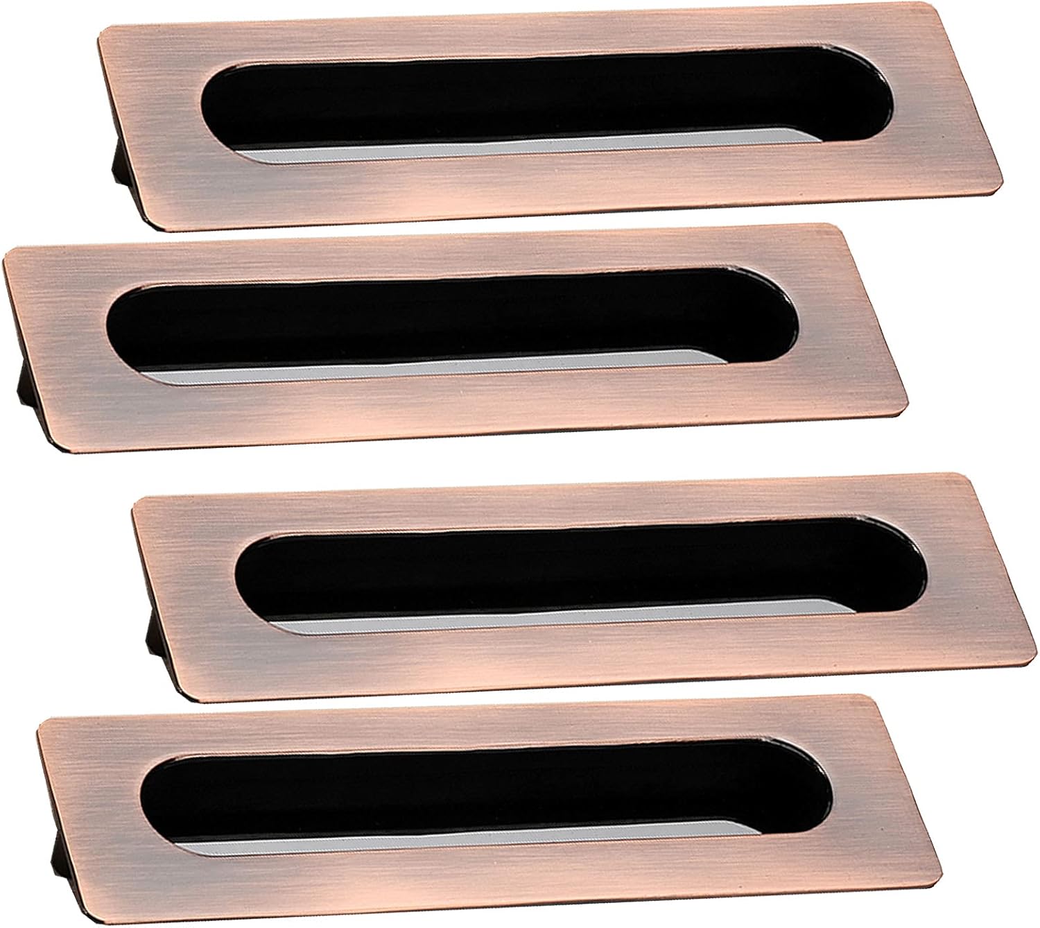 4 Pcs Recessed Furniture Handle Golden Concealed Embedded Flush Sliding Door Pull Handles Hidden Pull Handle for Drawer, Wardrobe and Cabinet Drawer Red Bronze (Hole Distance 64mm)