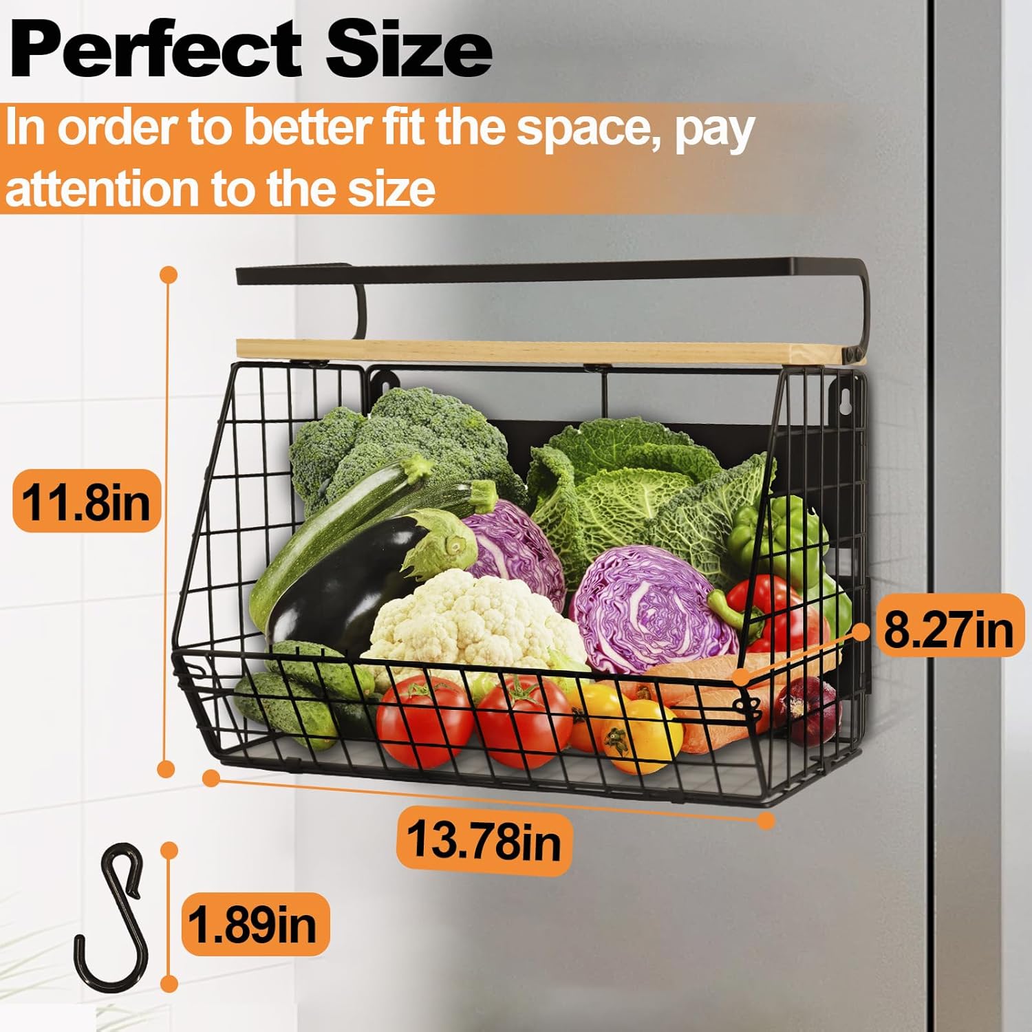 Magnetic Shelf for Fridge with Wood Lid, Fruit Potato and Onion Storage Bins, Pantry Organizers & Storage, Large Container Magnetic Spice Rack for Refrigerator, Kitchen Counter (Black01)