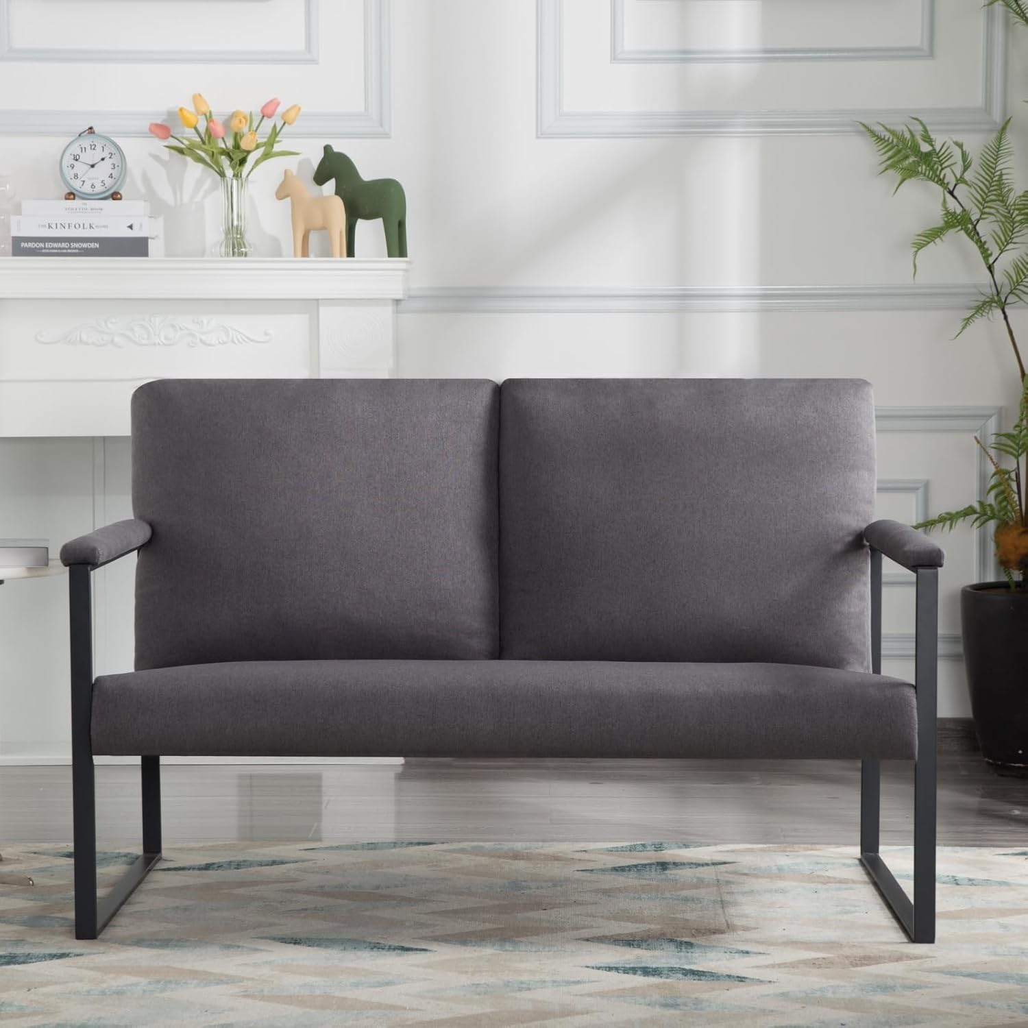 Loveseat Sofa, Small Sofa Couches for Small Spaces, Metal Frame Loveseat, 2 Seat Couch Loveseat Sofa with Armrest for Living Room, Bedroom, Office, Grey