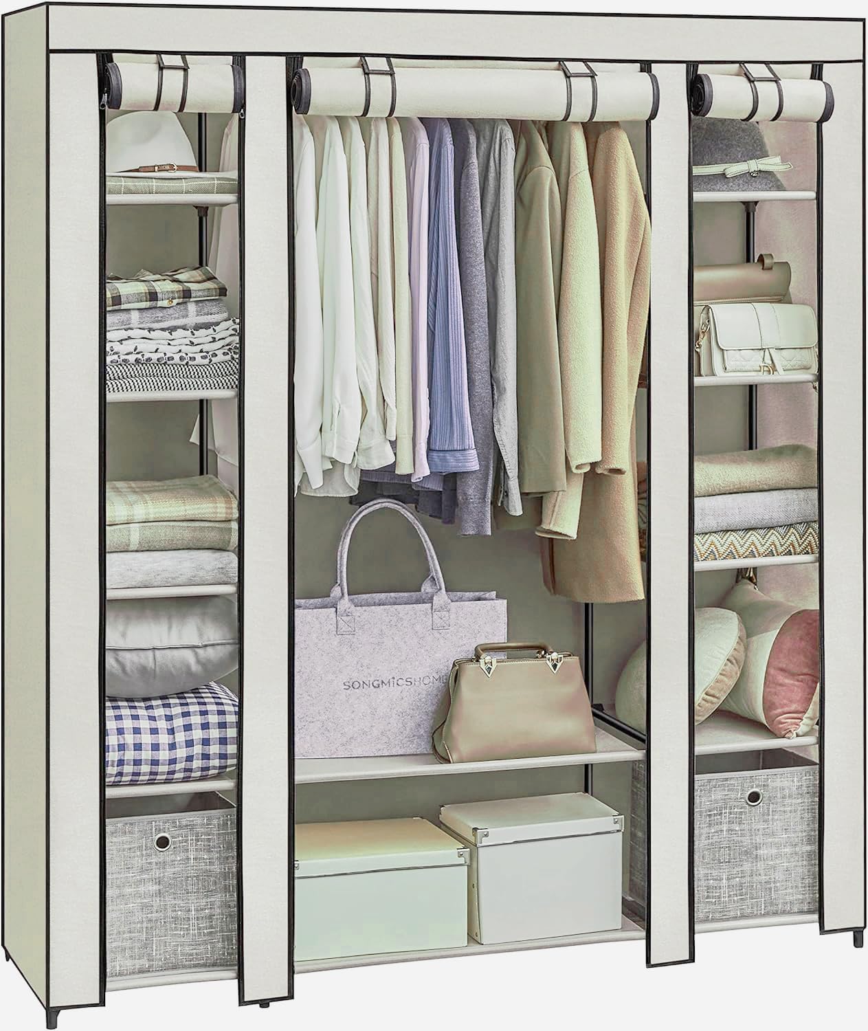 Generic Portable Closet Wardrobe with Non-Woven Fabric Cover, Sturdy Large Wardrobe Closet for Bedroom Free Standing Clothes Rack (Black)