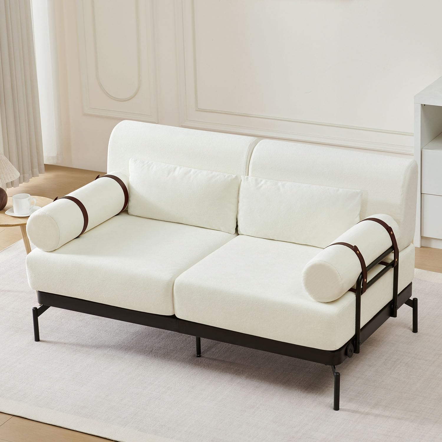 59" Modern Loveseat Couch, 2-Seat Mini Sofa Couch, Small Chenille Upholstered Love Seat with Cylindrical Armrests and USB Ports for Living Room Bedroom Office Apartment (Green)