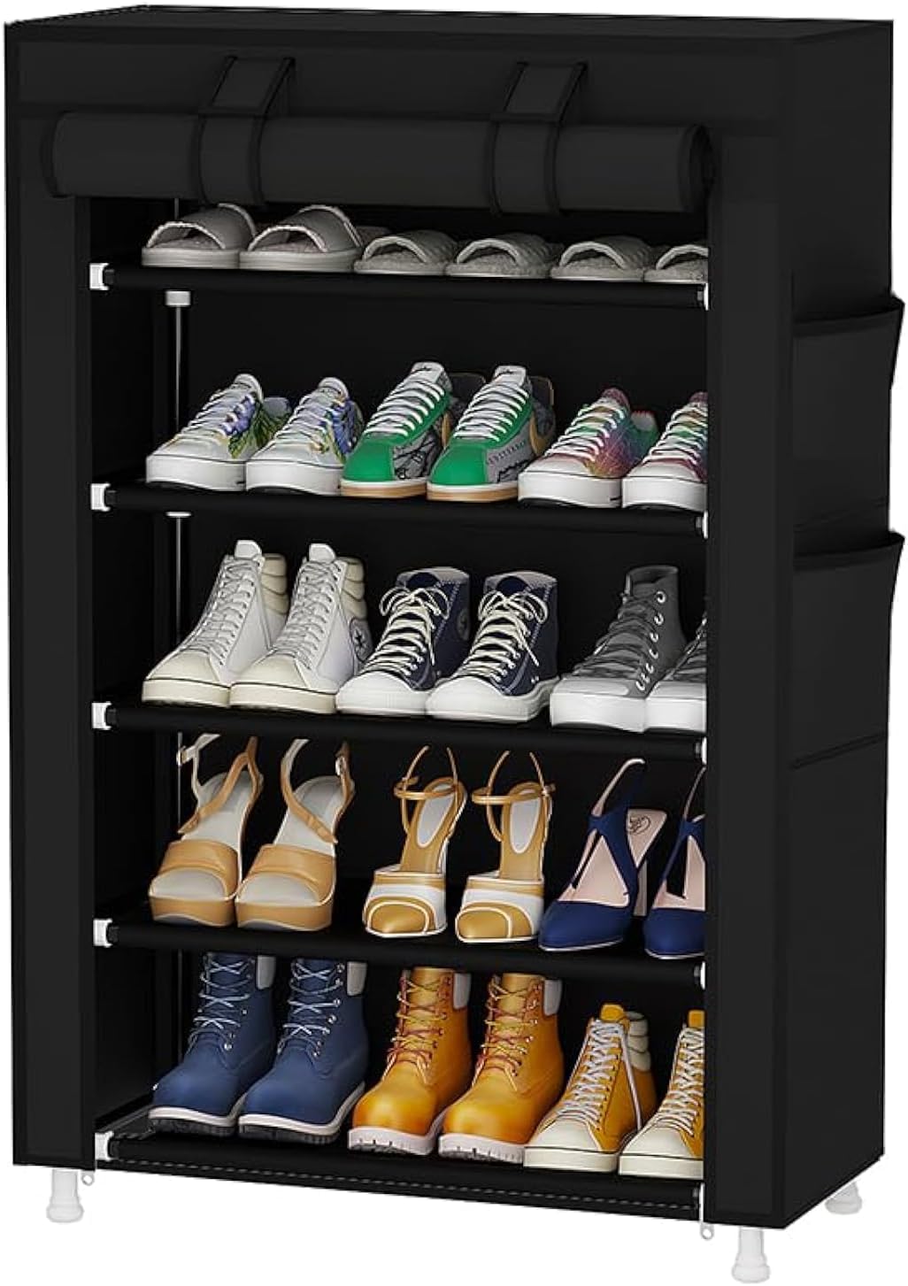 Calmootey 9 Tier Shoe Rack Organizer,Portable Shoe Shelf with Nonwoven Fabric Cover for Closet Hallway,Bedroom,Entryway,Grey