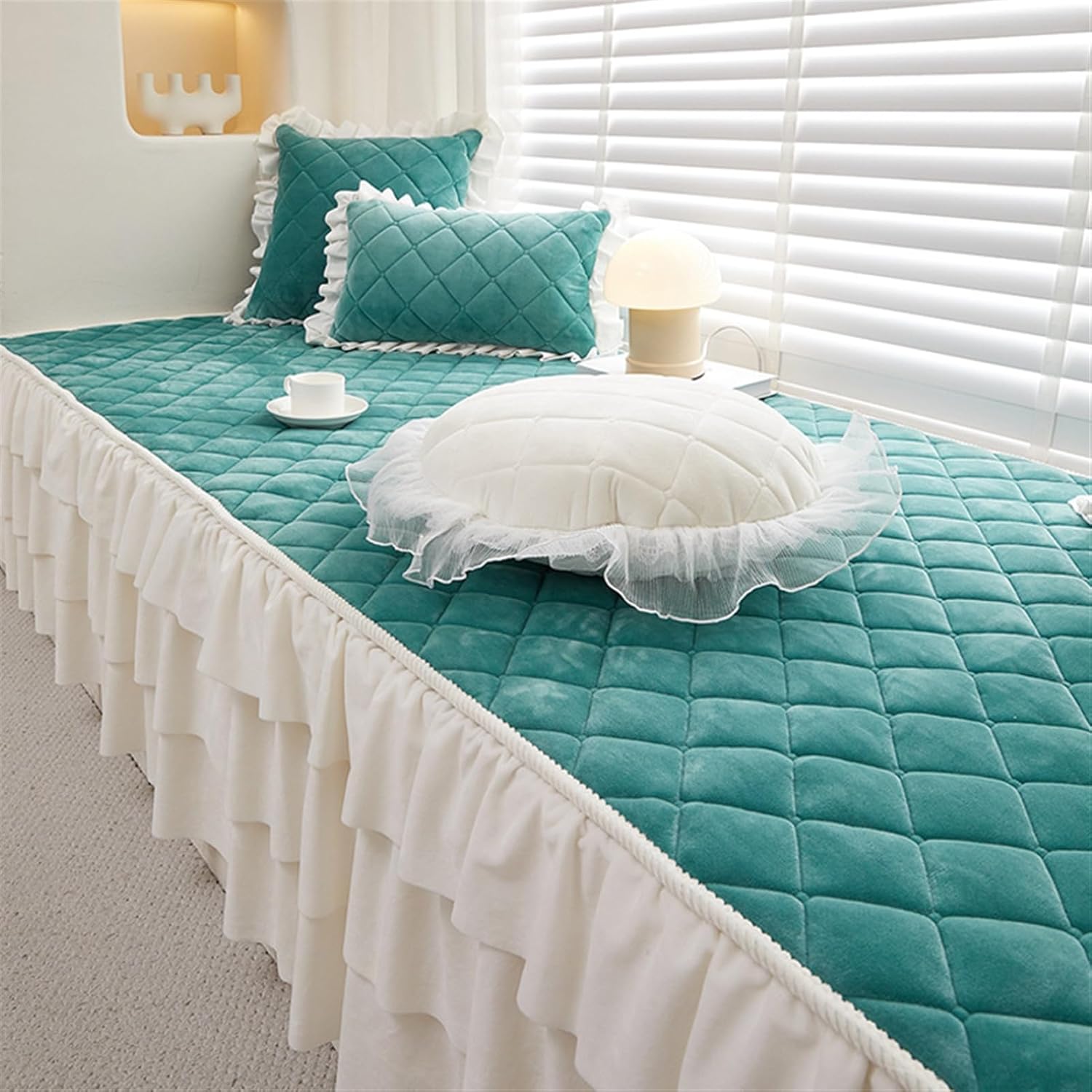 Bay Window Seat Cushion Non-Slip Soft Windowsill Bench Cushion Floor Mat Living Room Bedroom Carpet Slipcover for Sofa Loveseat, Light Green, 28 x 83 Inches