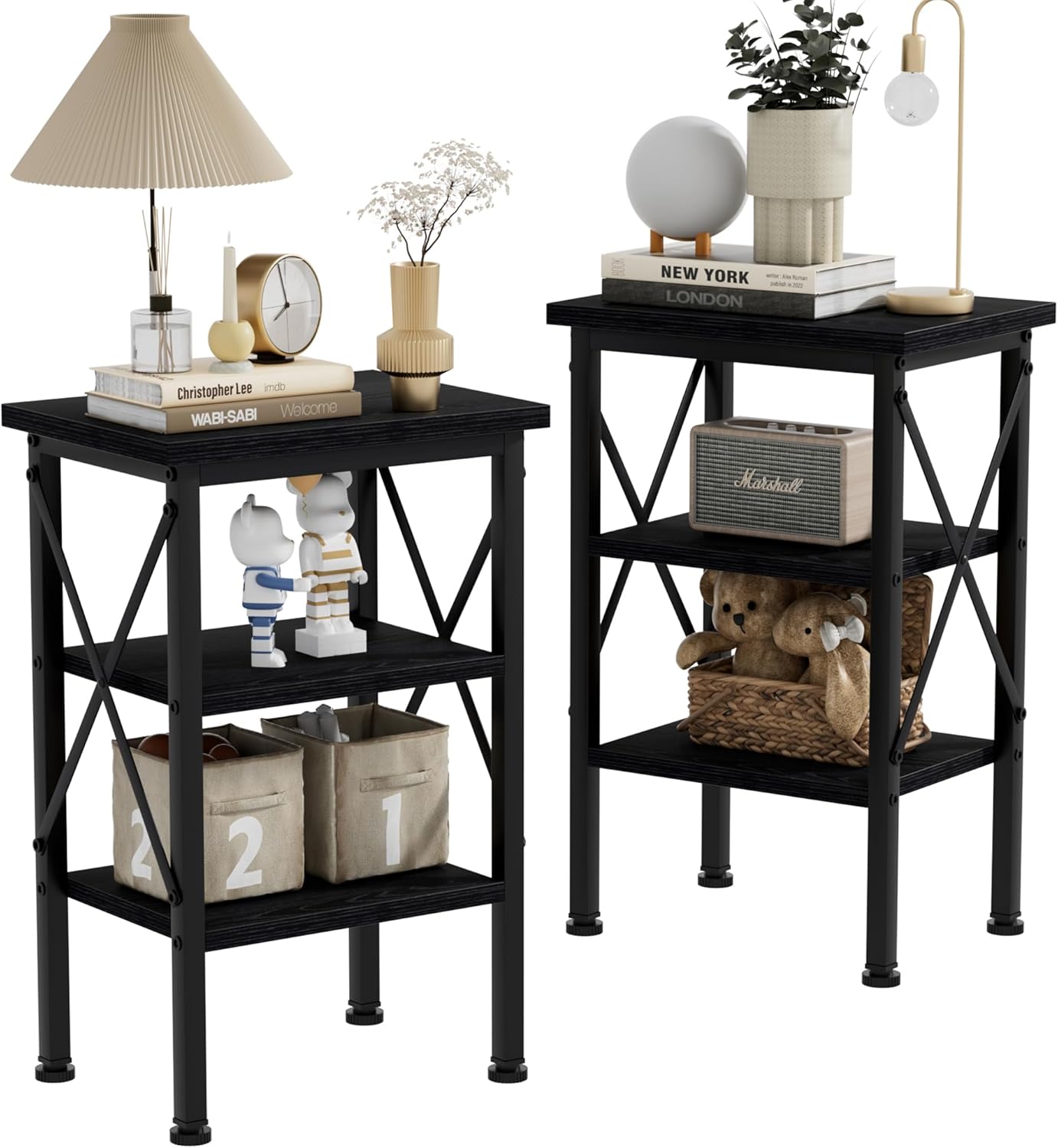 VECELO Modern Nightstands X-Design Side End Table Night Stand with Storage Shelf for Bedroom,Living Room
