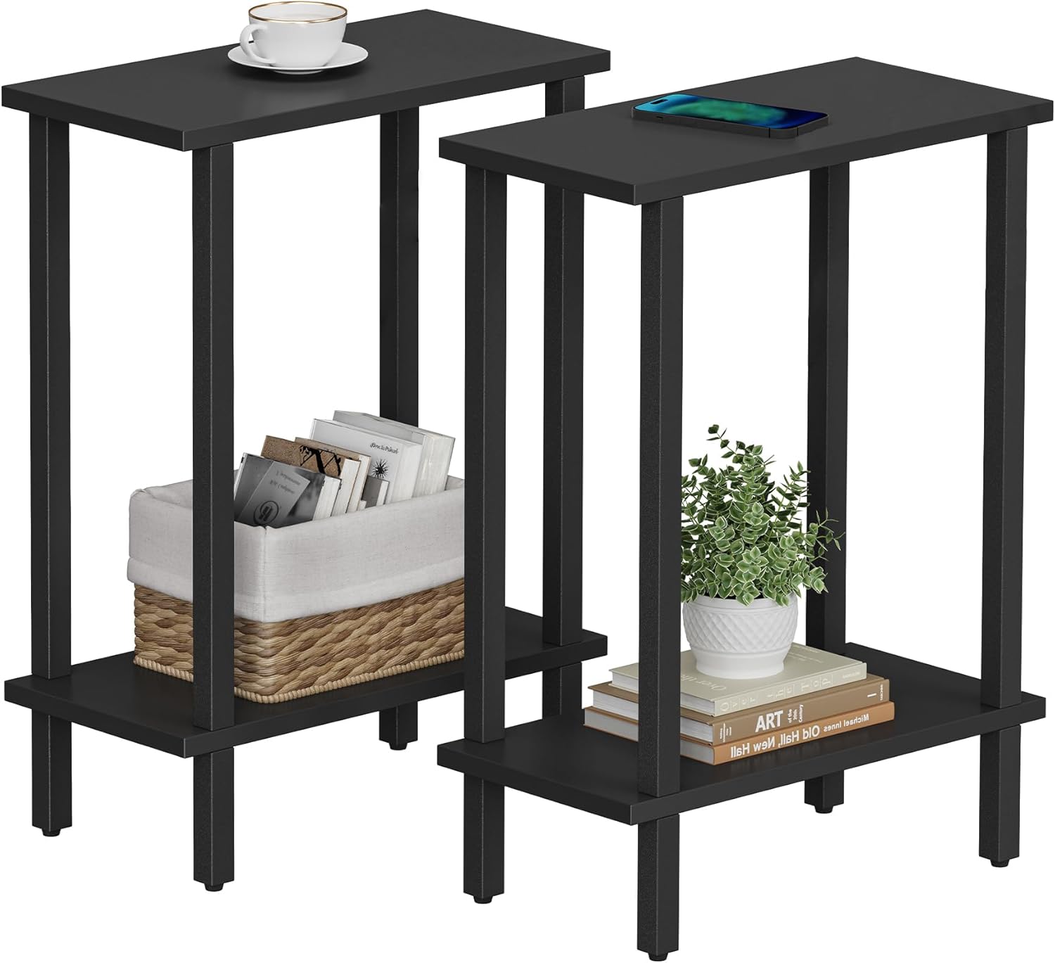 TUTOTAK Small Side Table, Narrow End Table, Skinny Sofa Table, Slim Nightstand, Couch Table, Living Room, Bed Room, Brown TB01BB077