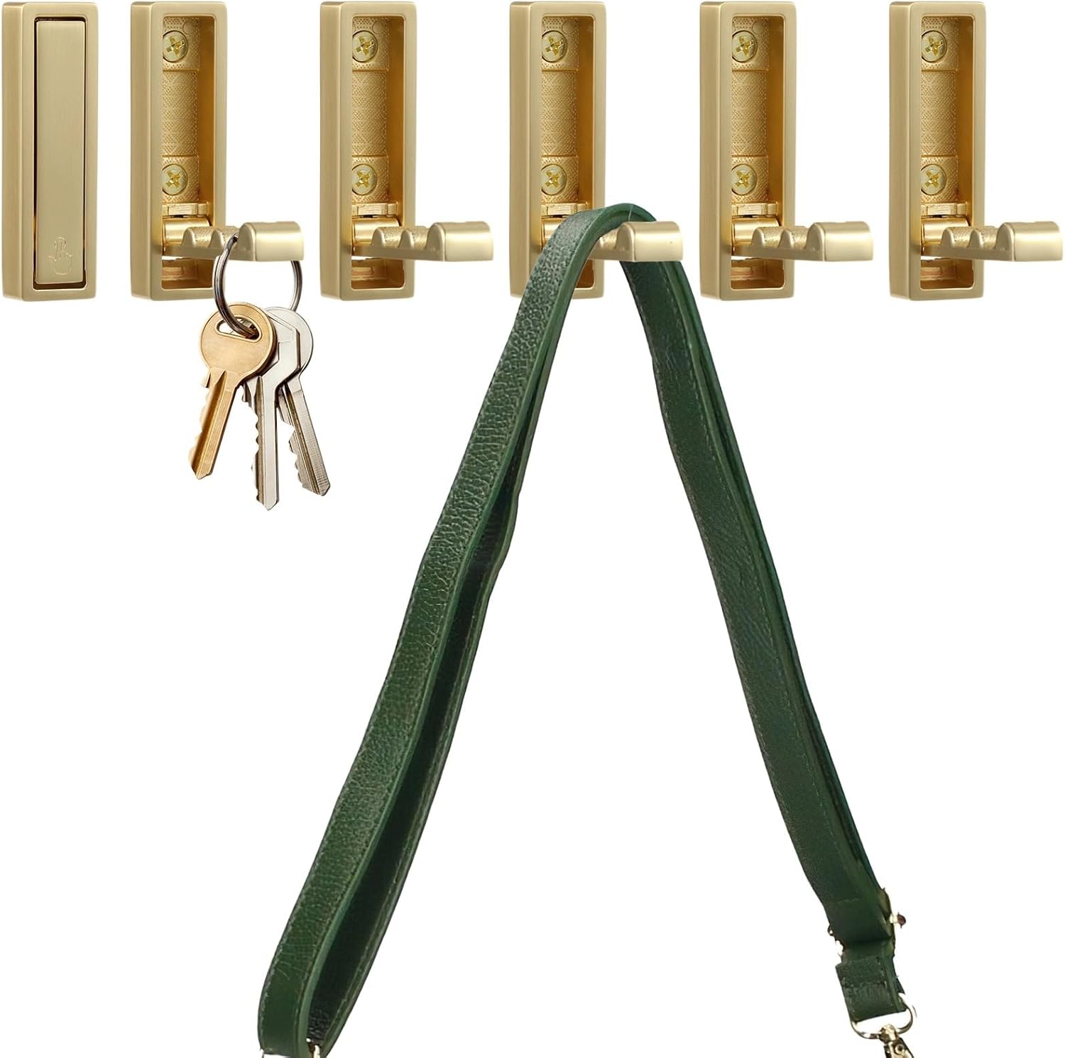 Wardrobe, Drawer, Cabinet Concealed Furniture Handles, Rectangular Brushed Golden, Heavy Duty Metal Wall Hook Hanger, Includes Screws, 6 Pcs Folding Coat Hooks