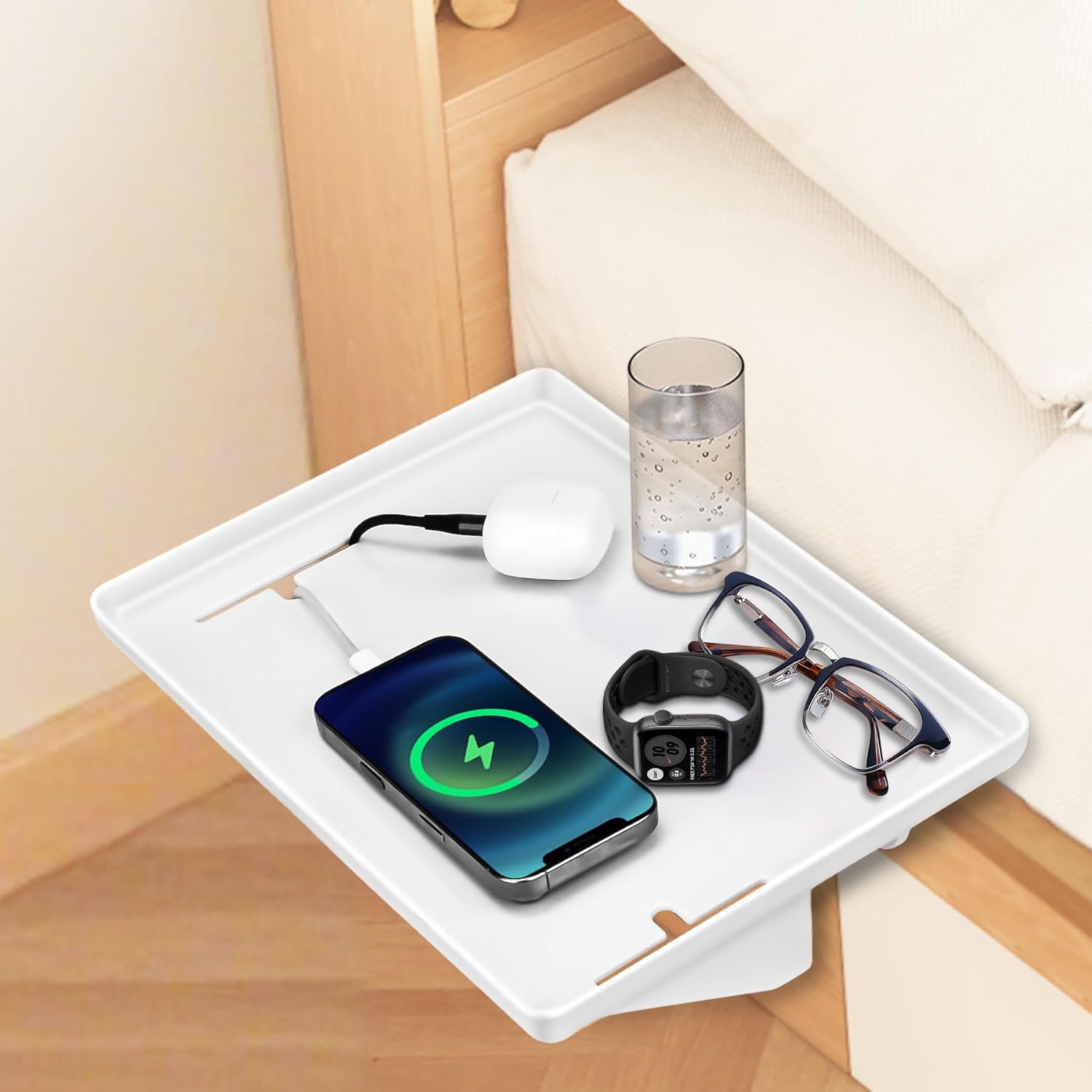 Bedside Shelf for Bunk Beds & Top Bunk, College Dorm Room Essentials & Kids Room - Clip On Dorm Nightstand with Cable Catch, Holds 35lbs, White