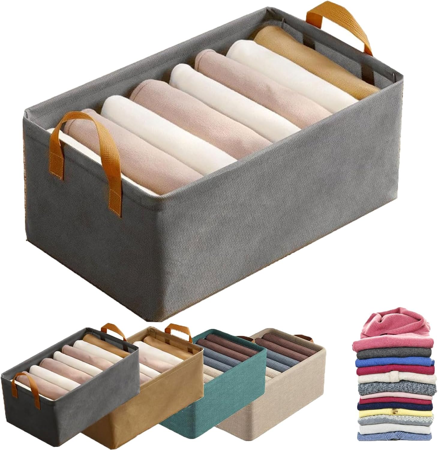 Cation Multi-Functional Folding Wardrobe, Sturdy Folding Wardrobe Storage Box, Ultra Space Clothes Drawer Organizer Closet with Handle for Various Bedding/Toys (Khaki 2PCS)