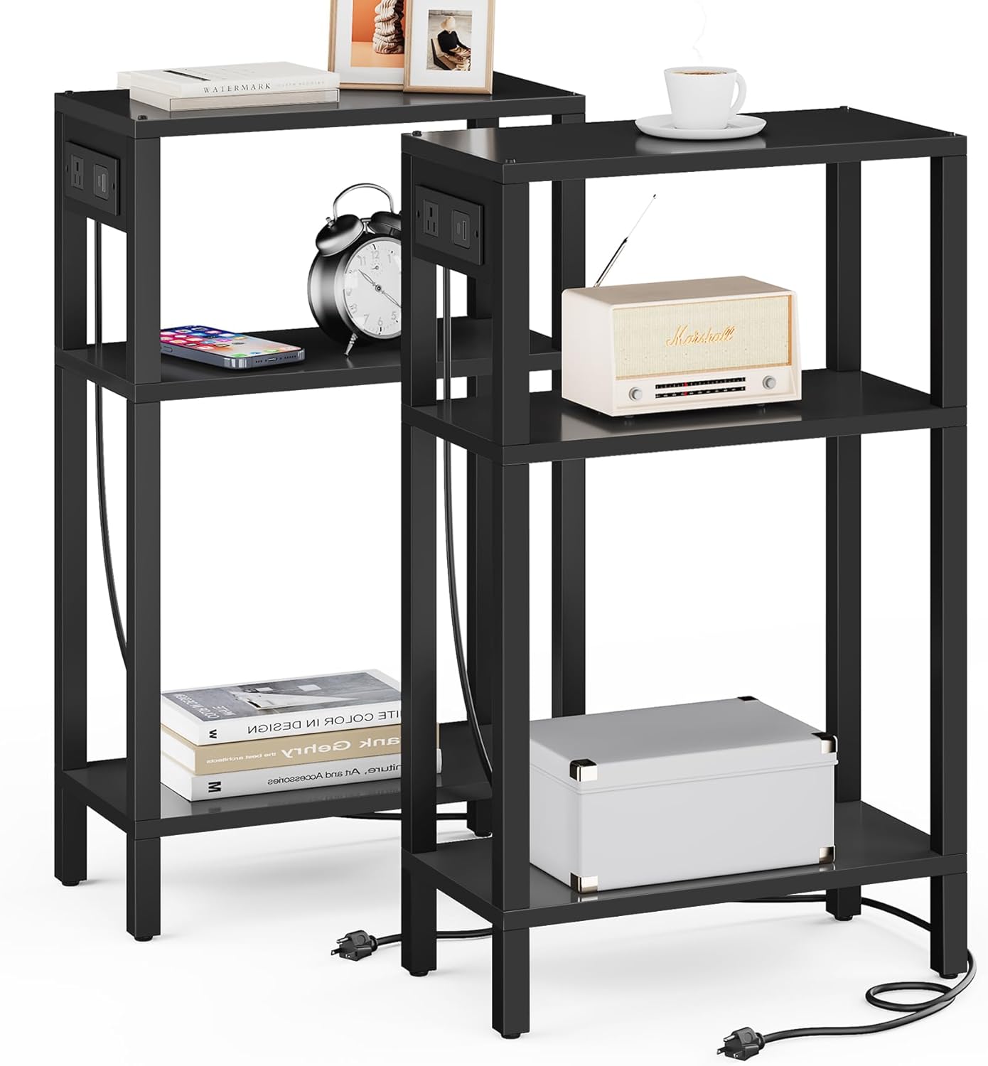 TUTOTAK Small End Table with Charging Station, Narrow Side Table with USB Ports and Outlets, Skinny Sofa Table, Slim Nightstand, Living Room, Bed Room, Brown TB01BB060