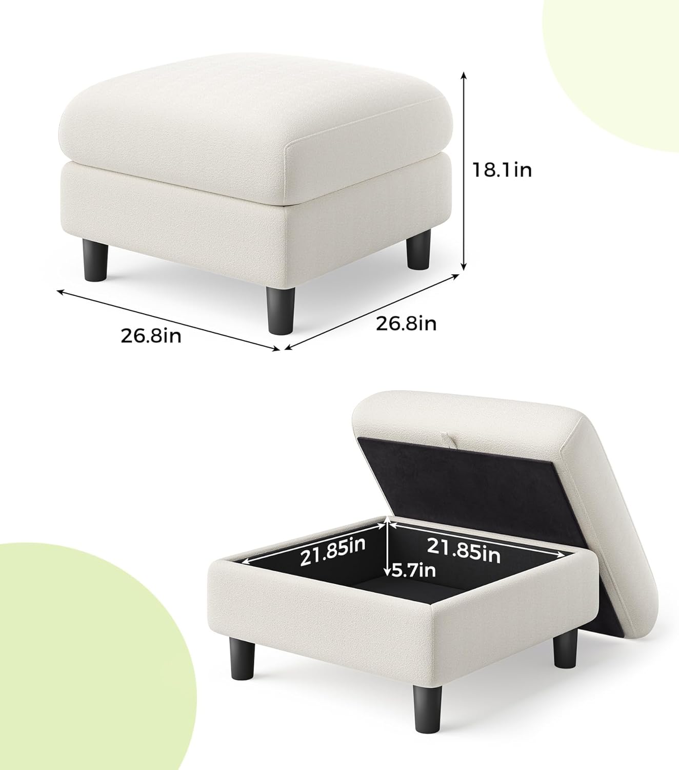Welzona Sofa Couch, 27" Small Sofas for Living Room, Loveseat Couches, Teddy Fleece Ottoman with Built-in Storage, Beige