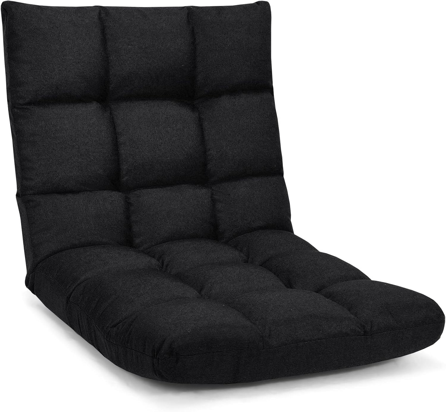 Giantex Adjustable Floor Gaming Sofa Chair 14-Position Cushioned Folding Lazy Recliner High Resilience Sponge, Breathable Cotton & Linen Fabric Sleeper Bed Couch Recliner with Removable Cover (Black)