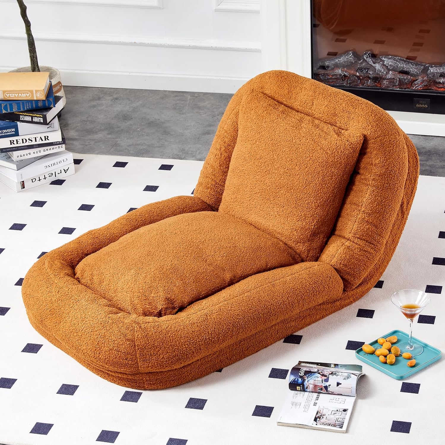 Yellow Human Dog Bed, Comfy Folding Sofa - 5 Adjustable Levels, Teddy Fabric Floor Sofa Chair, Upholstered Cushion Lounge for Bedroom, Living Room, Gaming, Relaxing