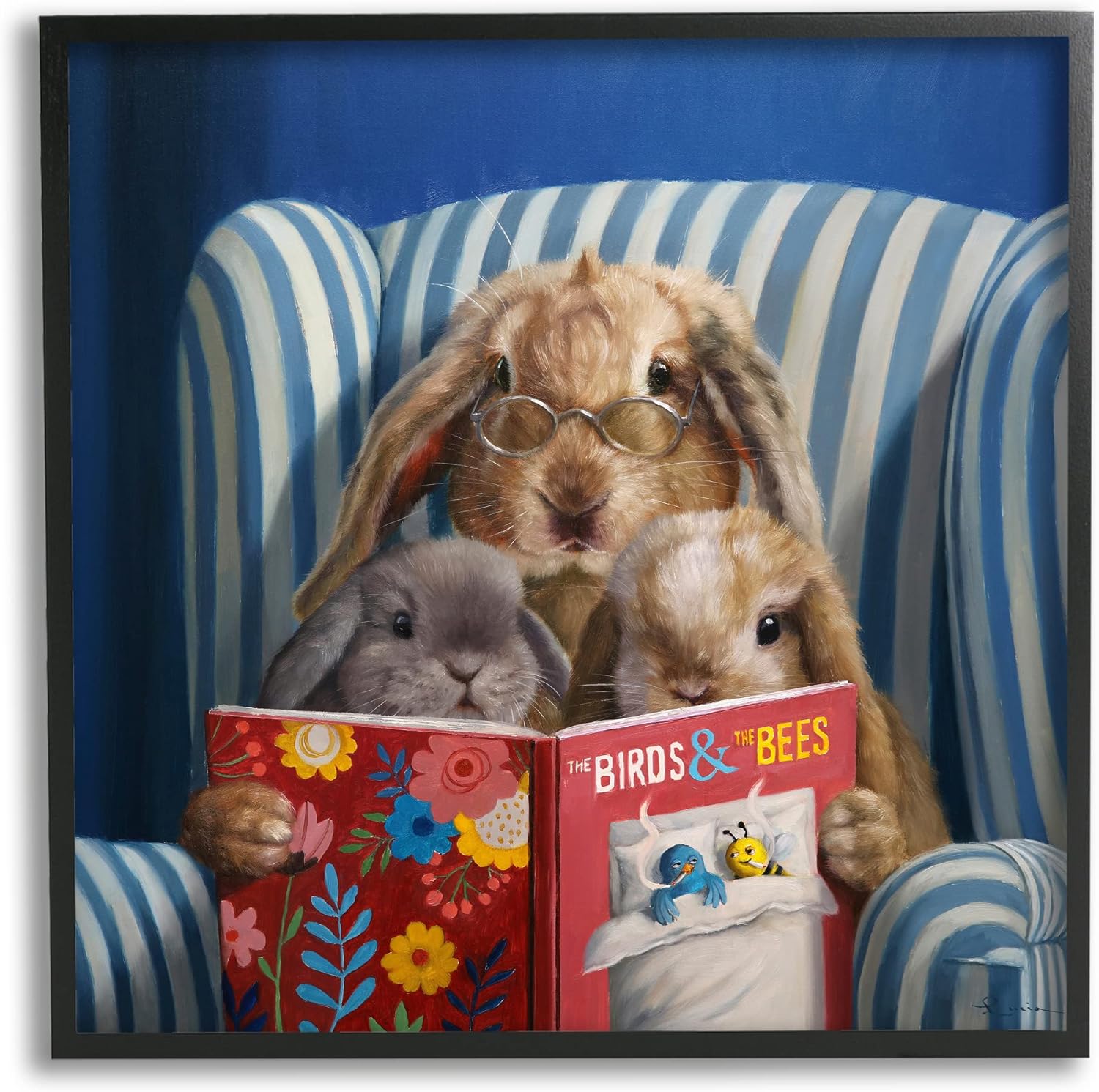 Stupell Industries Rabbit Family Reading Book Birds & Bees Armchair, Design by Lucia Heffernan