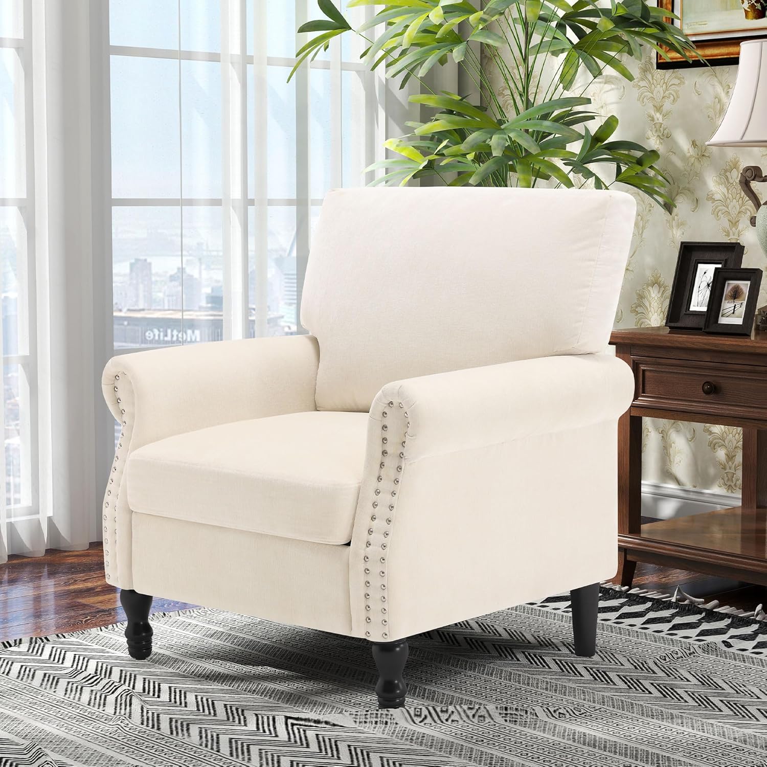 Accent Chair, High Back Upholstered Armchair with Solid Legs, Leisure Single Sofa Chair for Living Room, Bedroom, Home Office（Beige，All Season）