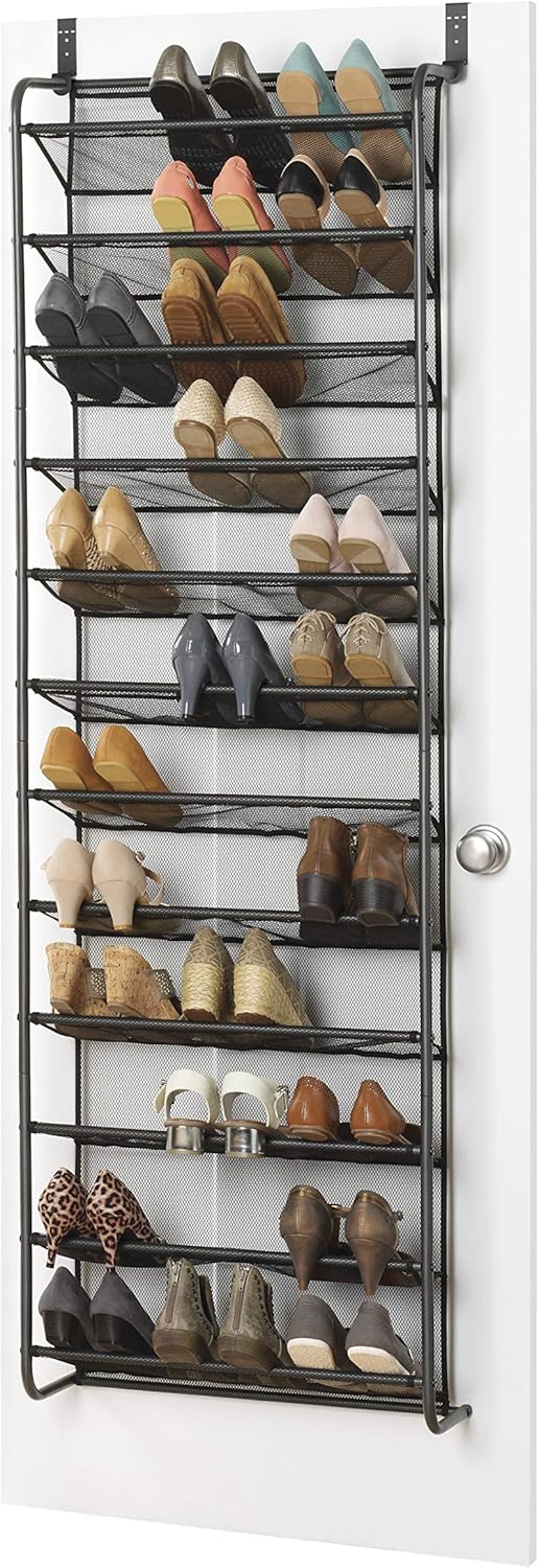 Whitmor Over the Door Shoe Organizer - Holds up to 36 Pairs of Shoes - Metal & Mesh - White