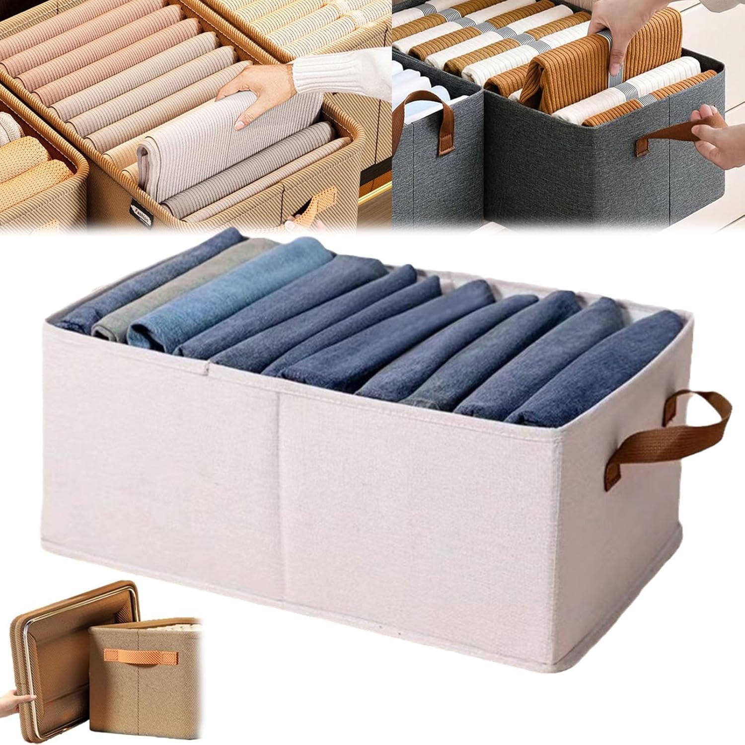 Cation Multi-Functional Folding Wardrobe, Pickelect Wardrobe Storage Boxes, Large Clothes Storage Organiser, Waterproof Closet Shelf Foldable Fabric Drawer Organizer with Handle (Beige, 1Pcs)