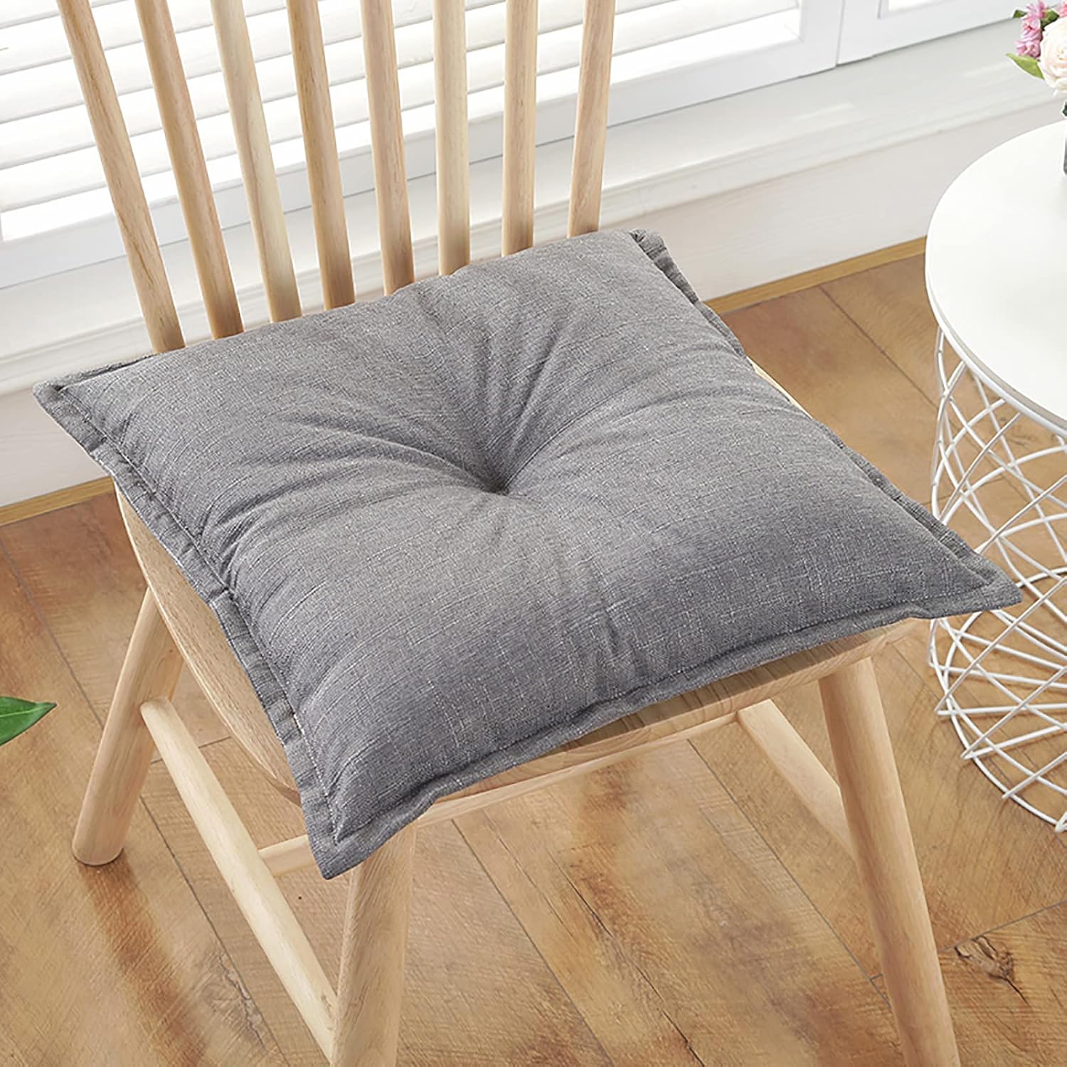 SUCADA Tatami Seat Cushion for Kitchen Dining Office Living Room,Soft Cotton Linen Seat Cushion Comfort Thicken Chair Pad,Square Floor Pillow-Light Gray 45x45cm(18x18inch)