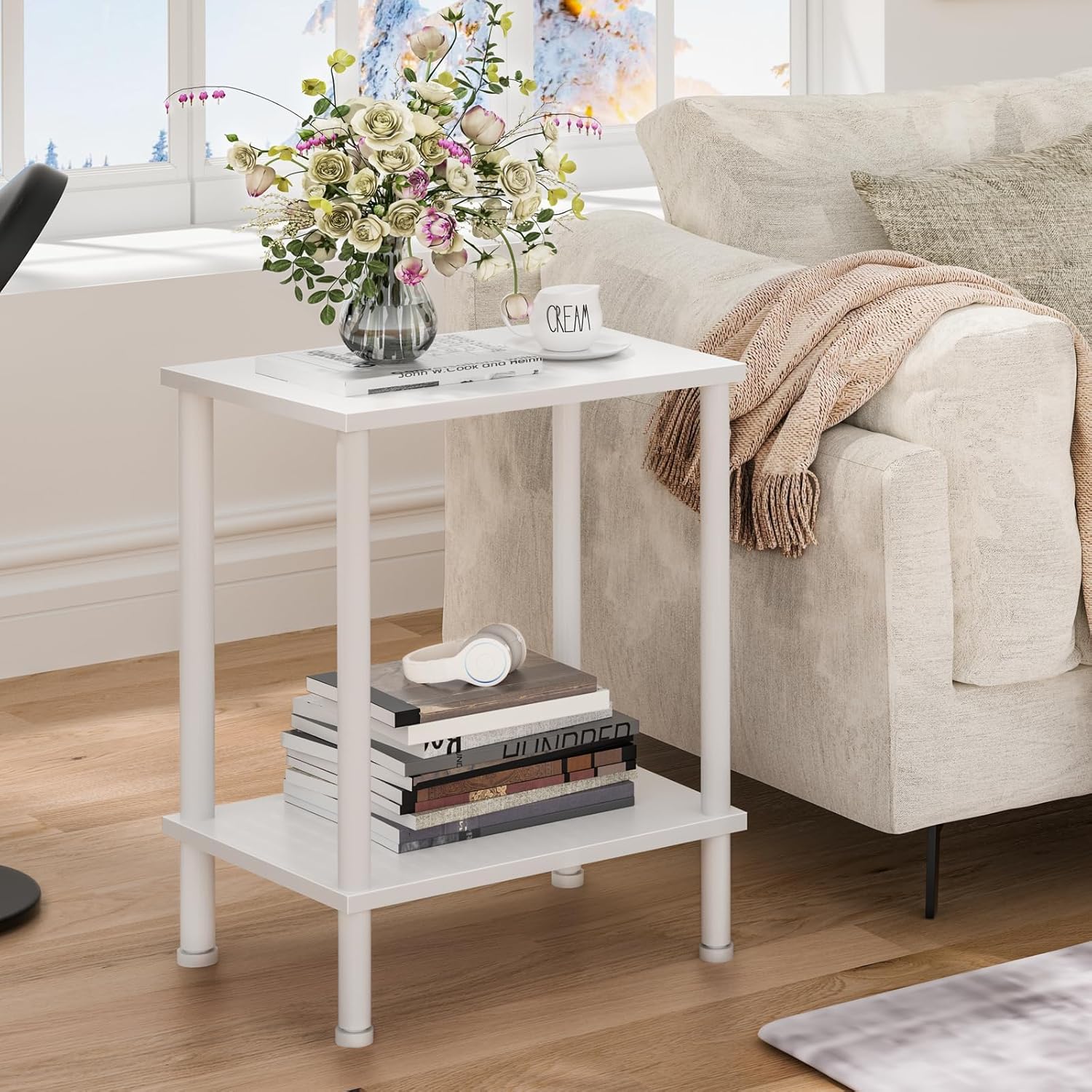 End Table,Small Side Table,2-Tier Nightstand with Storage Shelf,Sofa Bedside Table for Small Spaces in Living Room,Bedroom, Office,Stable Frame,Easy Assembly,Rustic Brown