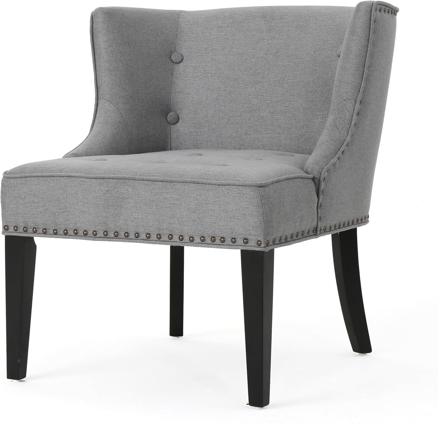 Elegant Upholstered Accent Chair, Button-Tufted Waffle Stitching & Nailhead Detailing, Comfortable Contemporary Armchair for Home Decor (Gray)