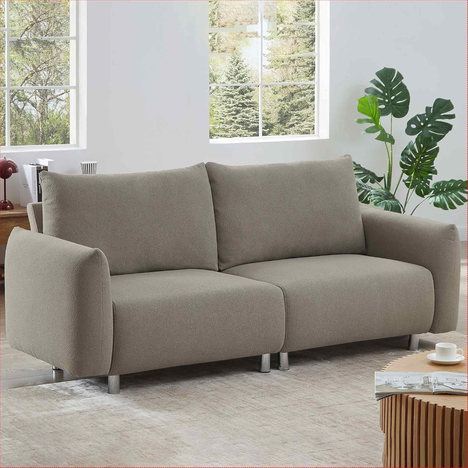 81.5" Loveseat Sofa for Small Spaces - Modern 2 Seater Couch with Solid Wood Frame, S-Spring Support & Detachable Cushions, Textured Sherpa Fabric Loveseat Easy Assembly