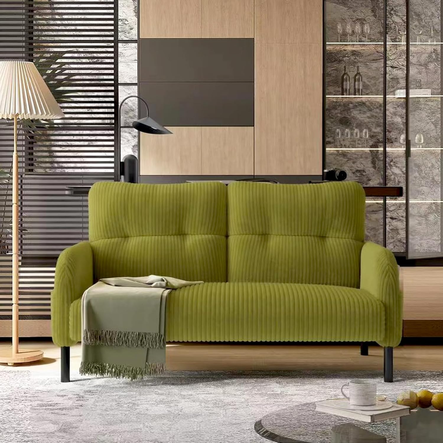 Anwick Modern Loveseat Sofa,Comfy Corduroy Couch with Stylish Metal Handrails,47" Small Sofa Love seat for Small Home Living Room Bedroom (Yellow)