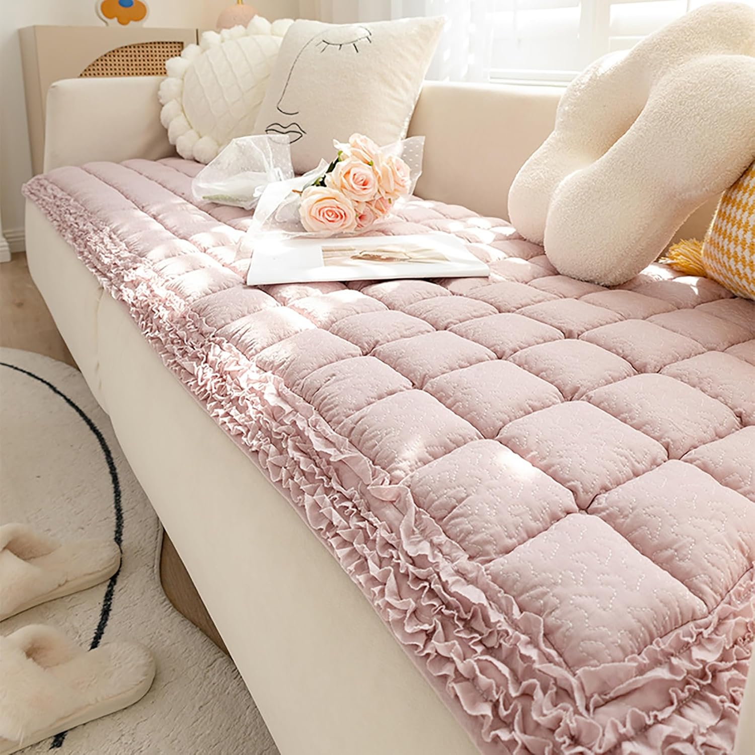 Bay Window Mat Non-Slip Indoor Bay Window Décor Cushion Pad, couch protector, bench cushion, couch covers for pets, Living Room Bedroom Area Rug Floor Seat Slipcovers Bench Furniture Protector ( Color