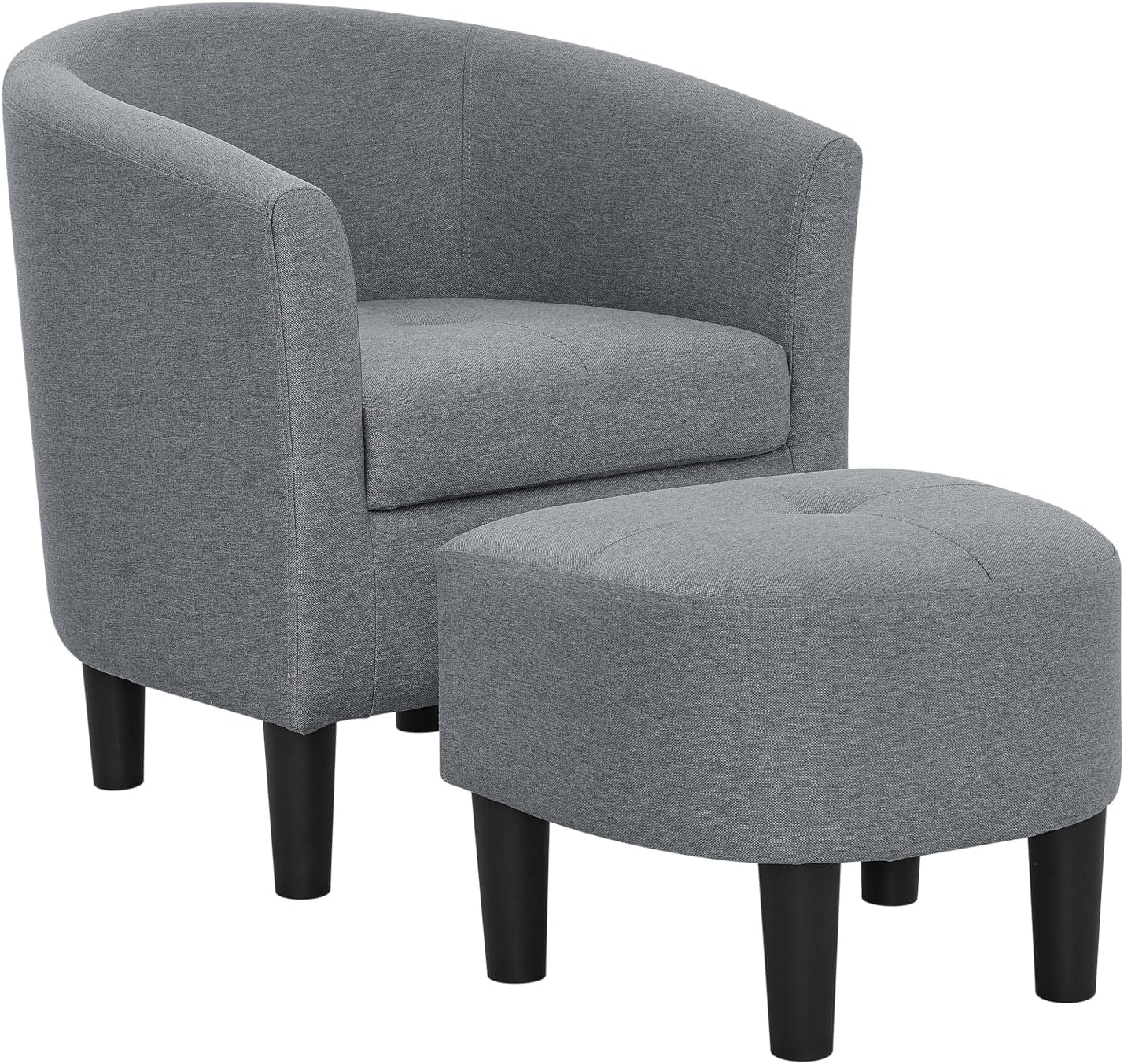 INMOZATA Bedroom Chair and Ottoman - Modern Accent Barrel Chair with Footrest - Comfy Polyester Reading Armchair and Footstool for Living Room/Waiting Room/Guestroom(Grey)