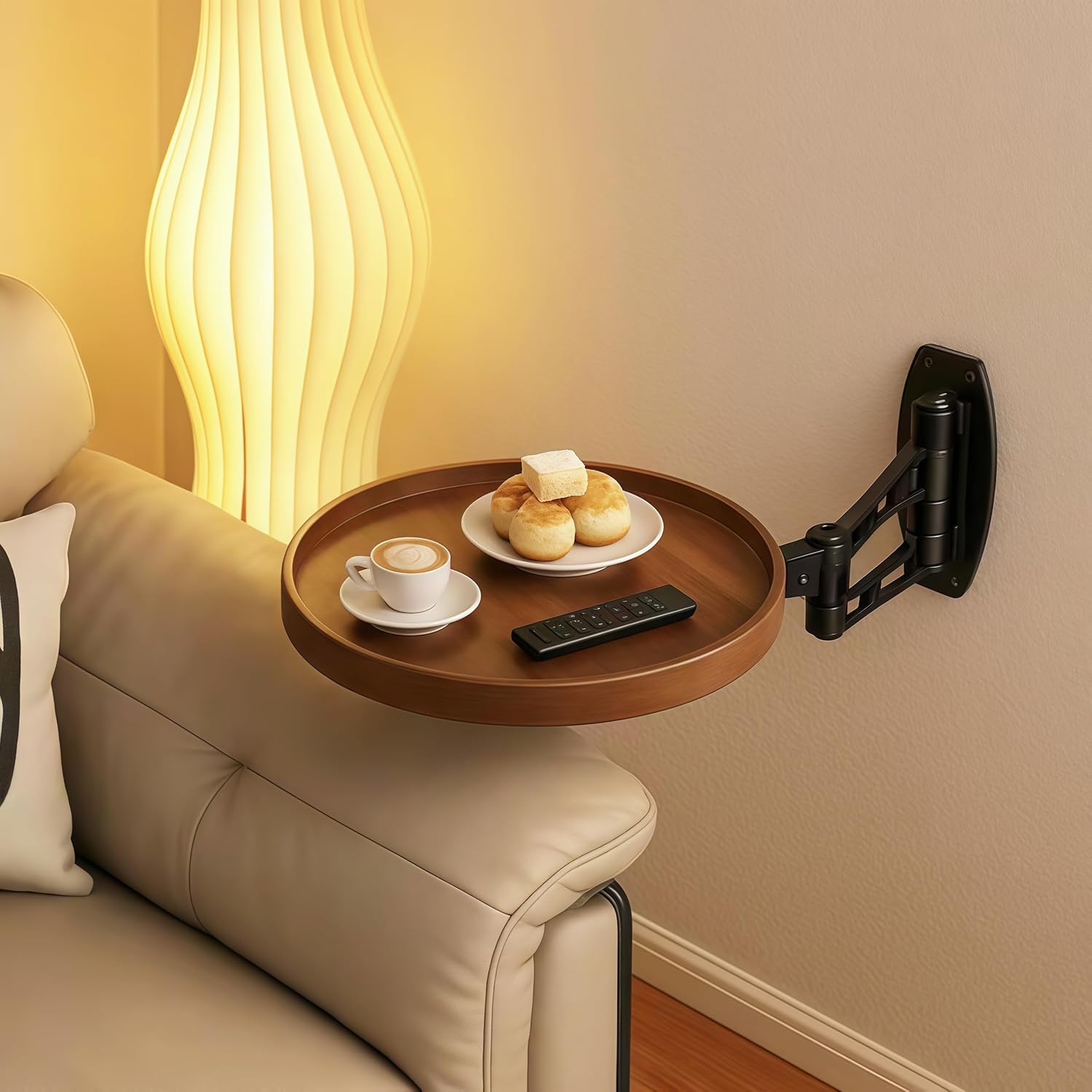 Wall Mounted Folding Table, Small Round Foldable Desk with Retractable Shelf, Space Saving Flip-Down Table for Bedroom, Study, Dining or Living Room