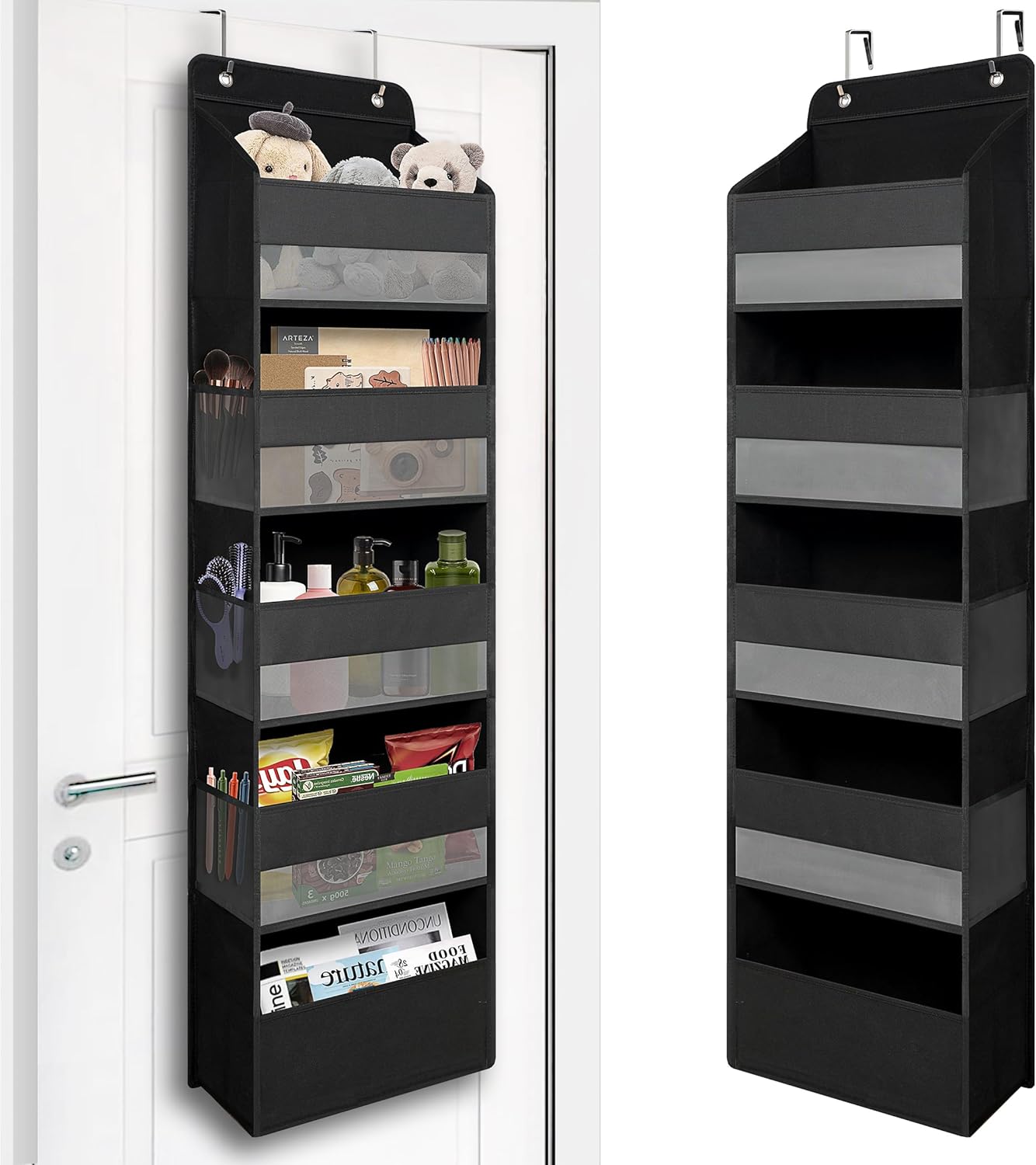Over Door Organizer with 5 Large Pockets, Heavy Duty Hanging Organizer Storage, Closet Bathroom Nursery Bedroom Dorm, Toys Cosmetics Sundries and Baby Essentials, Gray