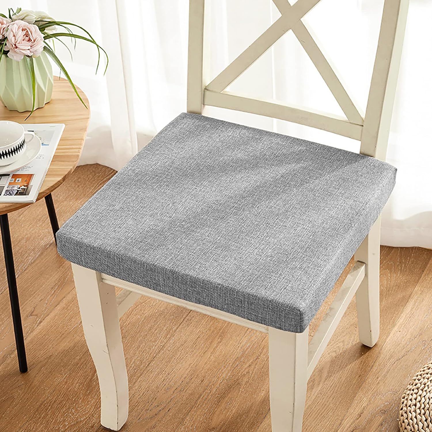 Linen Outdoor Chair Seat Cushions,Square Seat Pad Sponge Sofa Chair Cushion,Not-Slip Washable Detachable Floor Pillow-Green 40x40x5cm(15.7x15.7x2in)