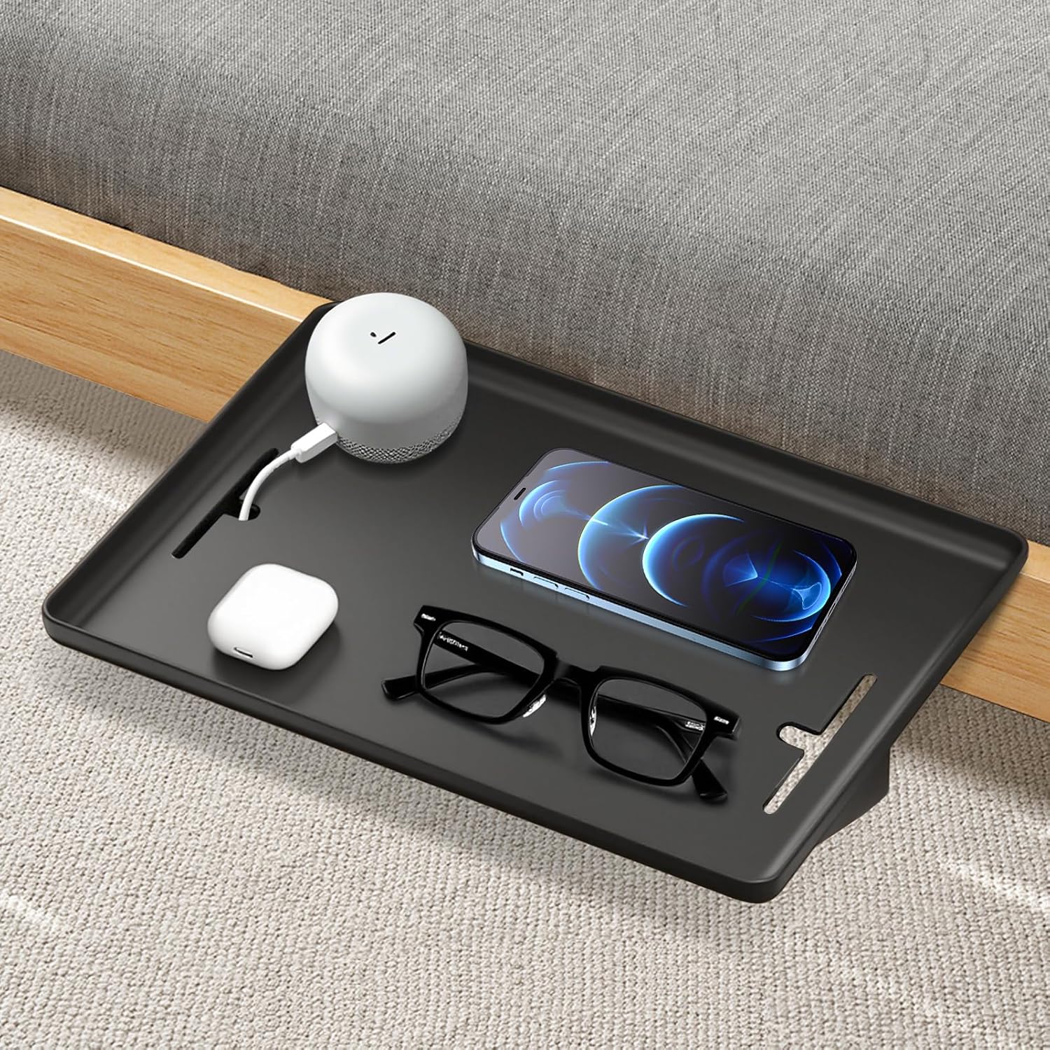 Bedside Table with Cup Holder College Dorm Room Essentials Clip On Nightstand Floating Bed Side Table for Bunk Bed Top Bunk - Send Goods from Local Warehous