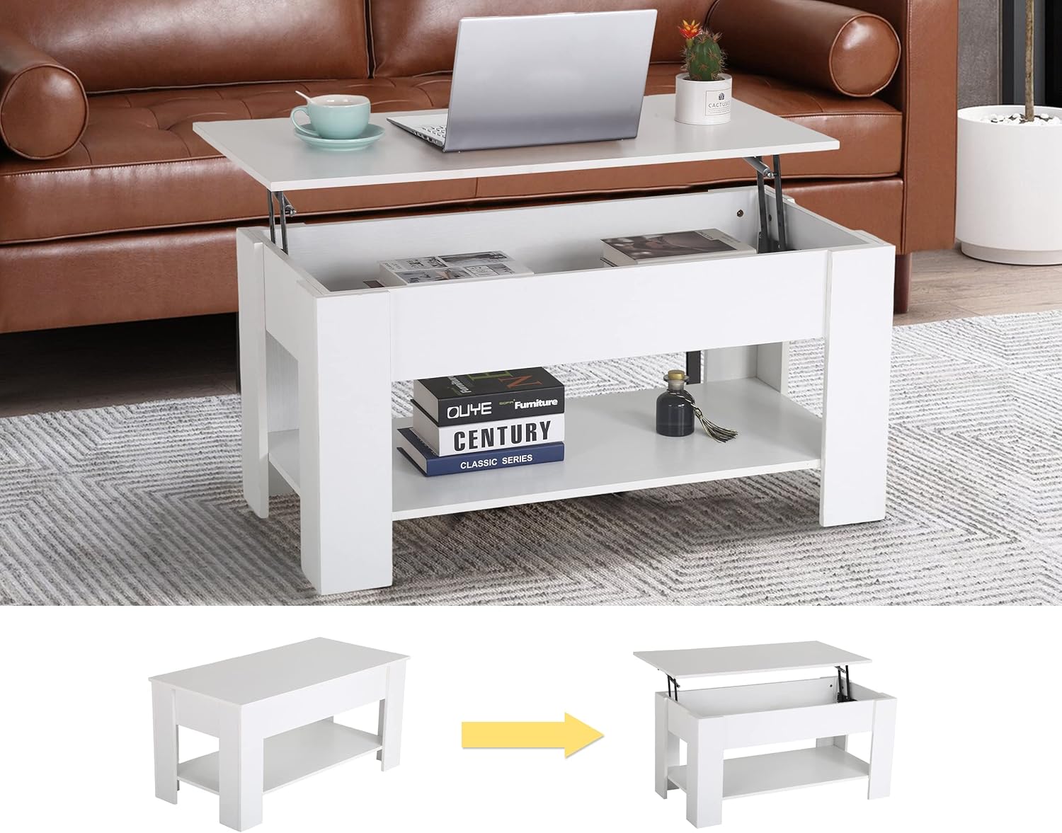 Lift Top Coffee Table for Living Room, Wooden Coffee Table with Storage Shelf/Hidden Compartment, Modern Coffee Table Center Table Tea Table Reception Room/Office/Living Room Furniture, Black