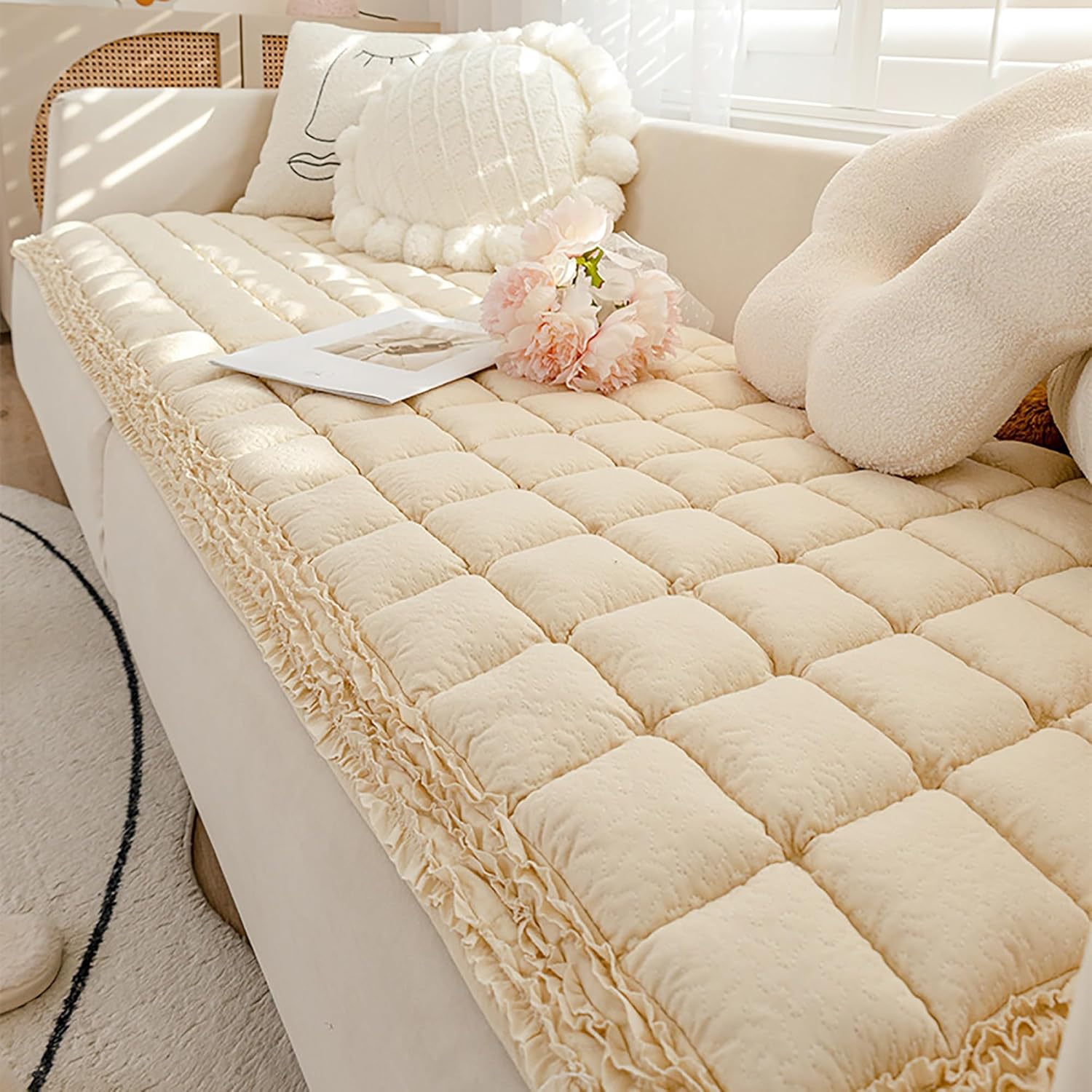 Bay Window Mat Non-Slip Indoor Bay Window Décor Cushion Pad, couch protector, bench cushion, couch covers for pets, Living Room Bedroom Area Rug Floor Seat Slipcovers Bench Furniture Protector ( Color