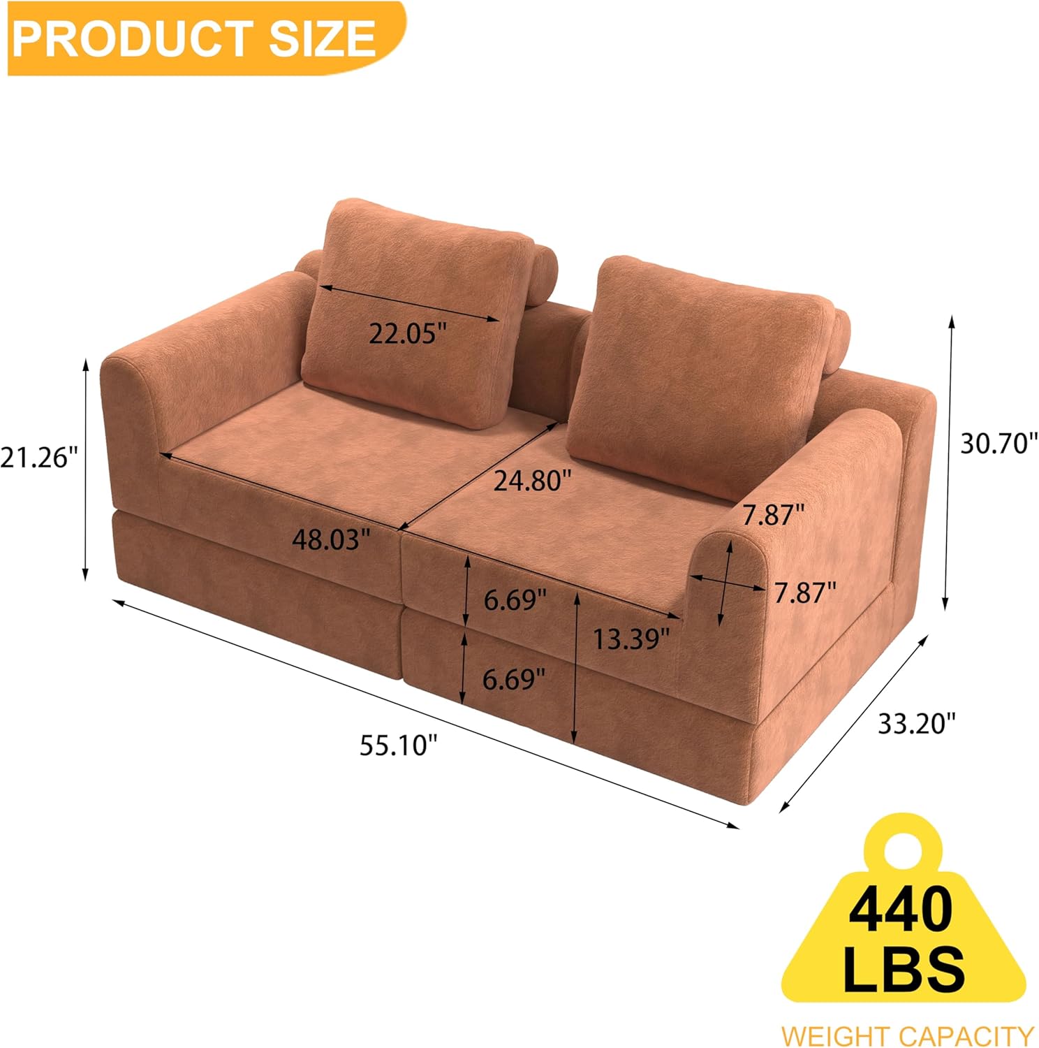 Compression Sofa - Convertible Floor Sofa Bed with Pillow Back Support Armrest - Comfy Foldable Couch Compressed Couch in Box - Corduroy Fabric - for Living Room Bedroom