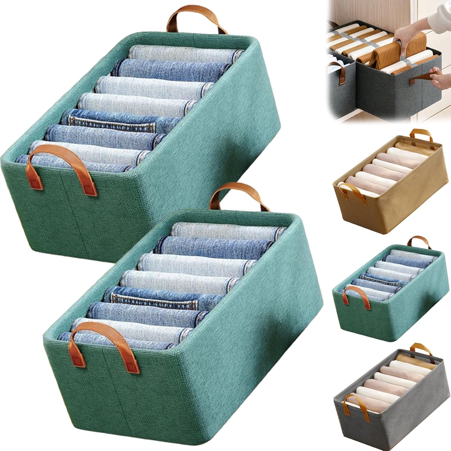 Aluminiumk Cation Multi-Functional Folding Wardrobe, Cation Multi-Functional Folding Wardrobe Organizer, Large Wardrobes Clothes Storage Organiser with Handles&Support Boards(Green,2Pcs)