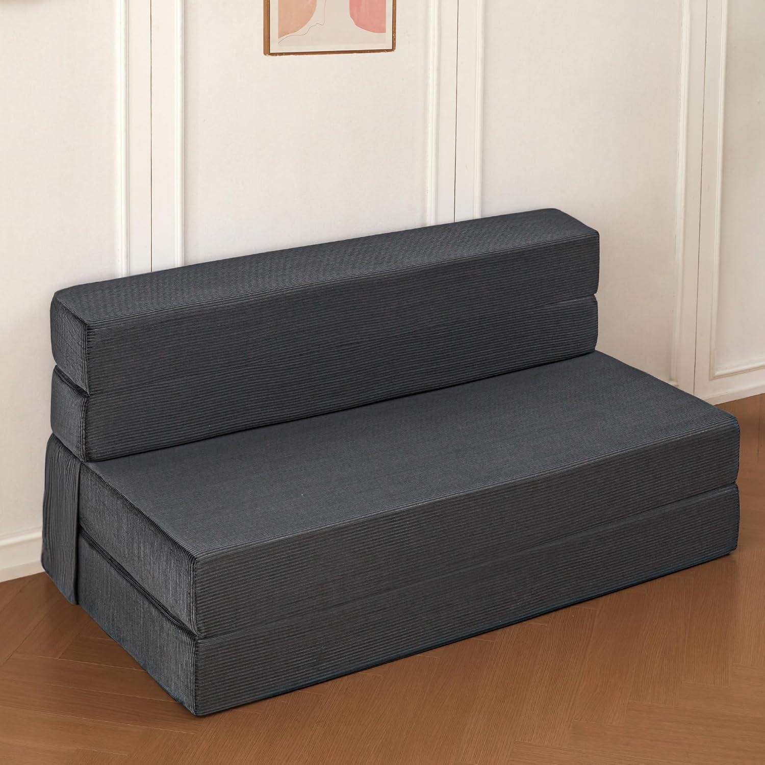 COOVA Folding Sofa Bed Twin Size - Memory Foam Futon Sleeper Chair Guest Bed with Washable Cover, Floor Sofa and Sleeping Mat for Living Room/Office/Guest Room/Apartment,Stripes Light Grey