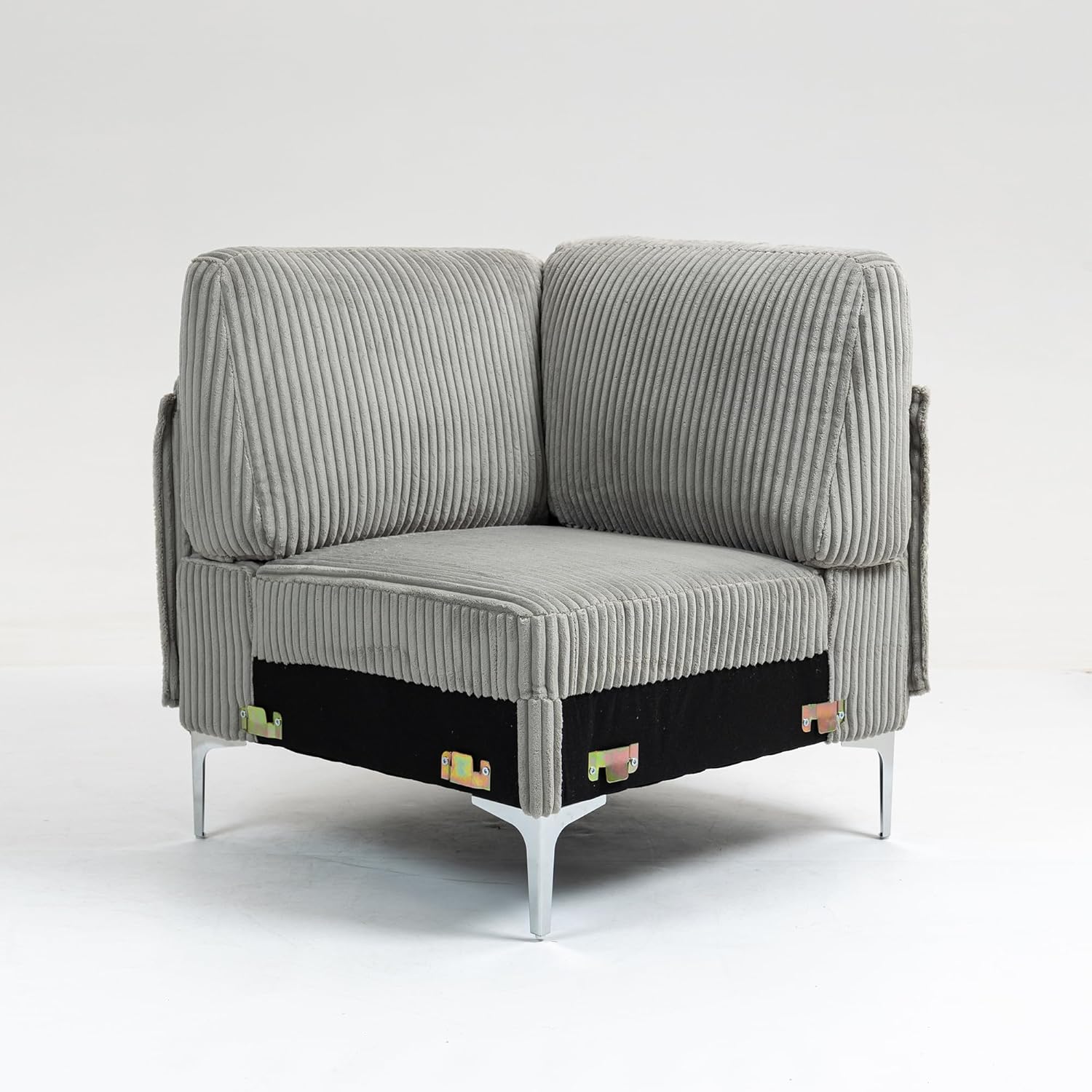 Modular Sectional Sofa with Corduroy Fabric Customizable Living Room Couch for Small Spaces Gray Durable Frame and Steel Legs