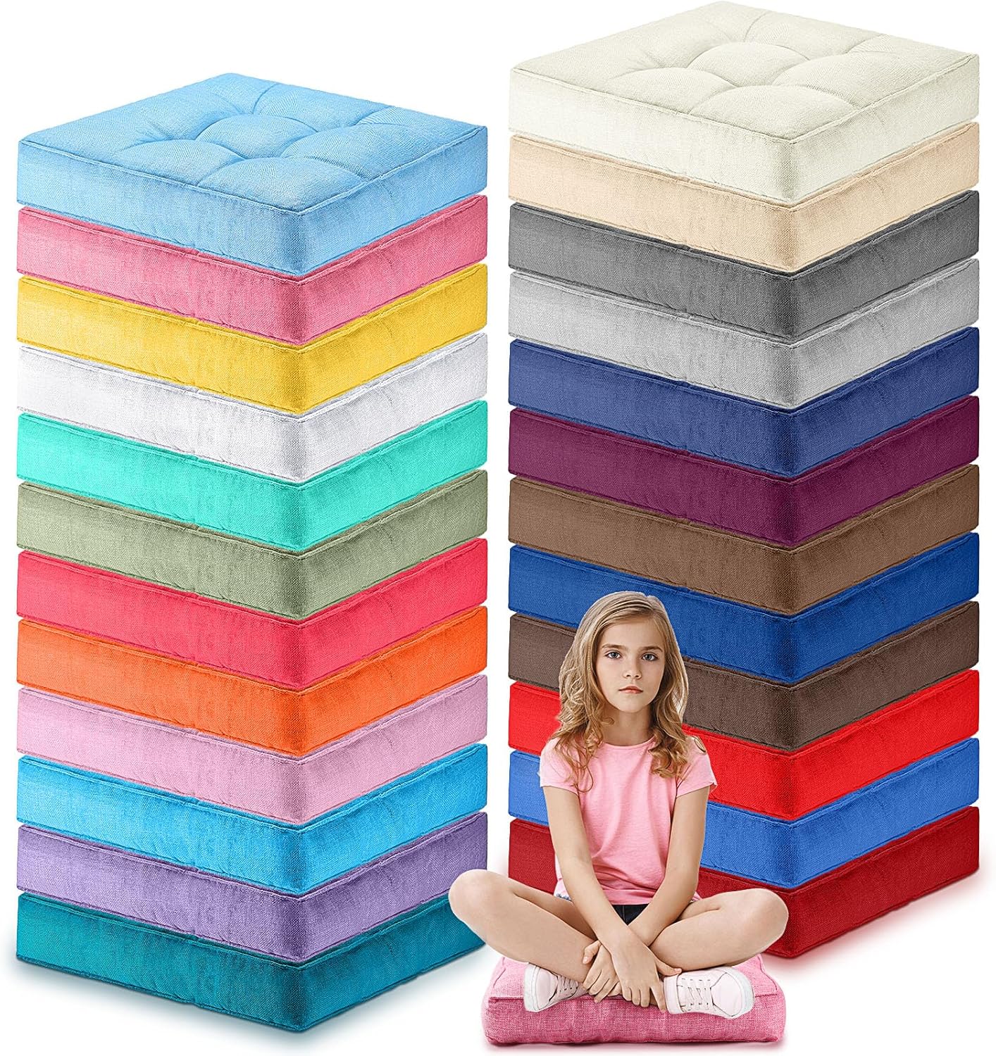 Fumete 8 Pcs Square Floor Pillows for Kids and Adult 16''x16'' Flexible Seating Floor Cushion for Classroom Multicolor Meditation Cushions for Home Daycare Preschool Yoga Meditation (Pink)