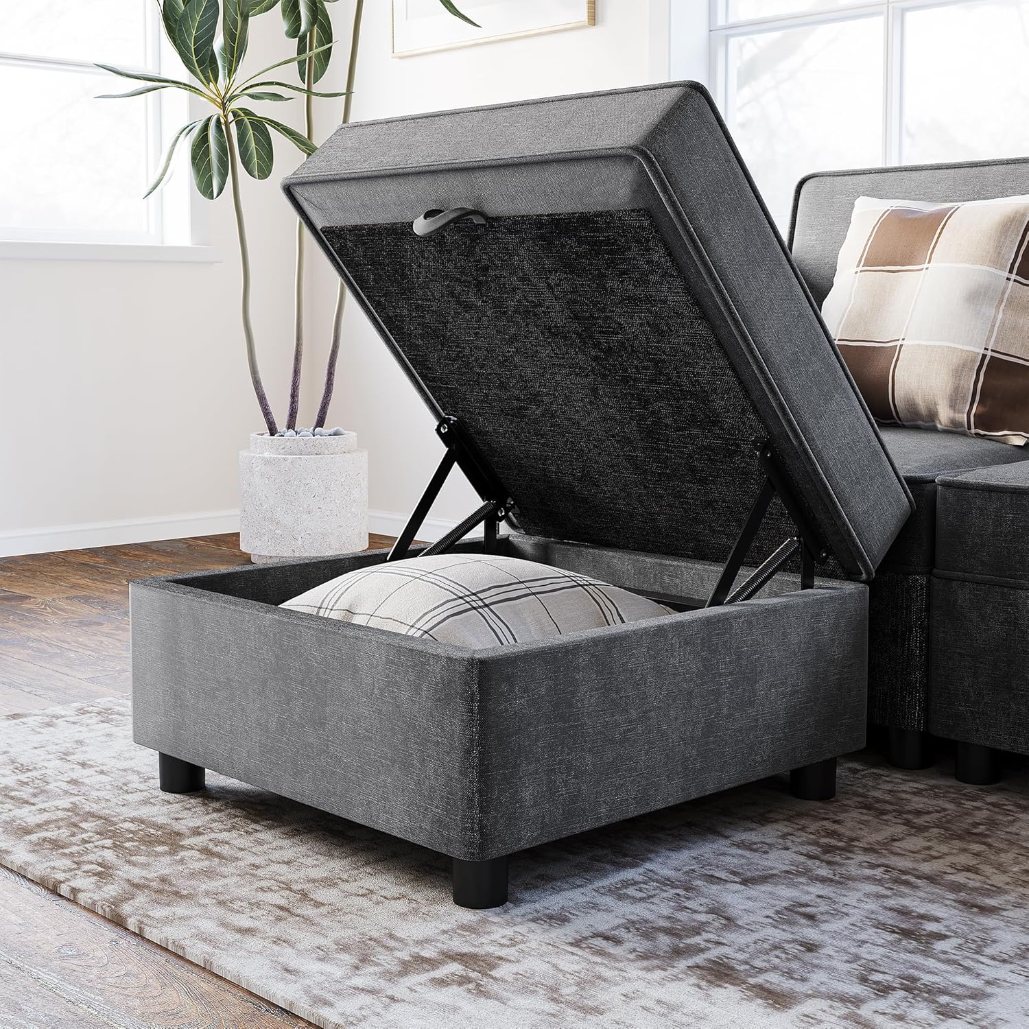 GarveeHome Chenille Storage Ottoman Module for Modular Sectional Sofa, Square Ottoman Module for Sectional Sleeper Sofa, Grey