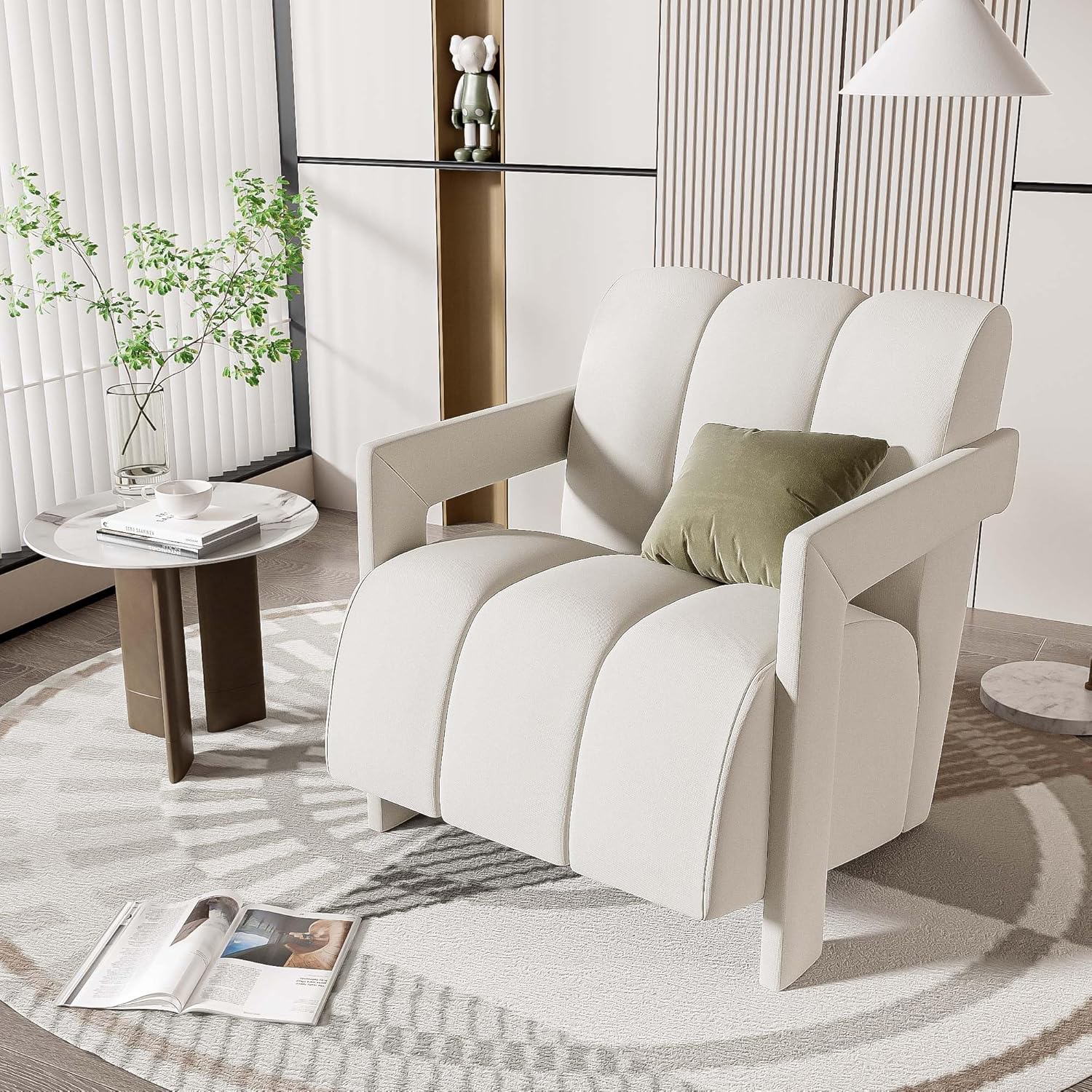 26.3'' Gray Accent Chair with Arms, Accent Armchair & Modern Single Chair with L-Shaped Armrests, Arm Chairs & Comfy Accents Chairs for Office Living Room Bedroom (Gray)