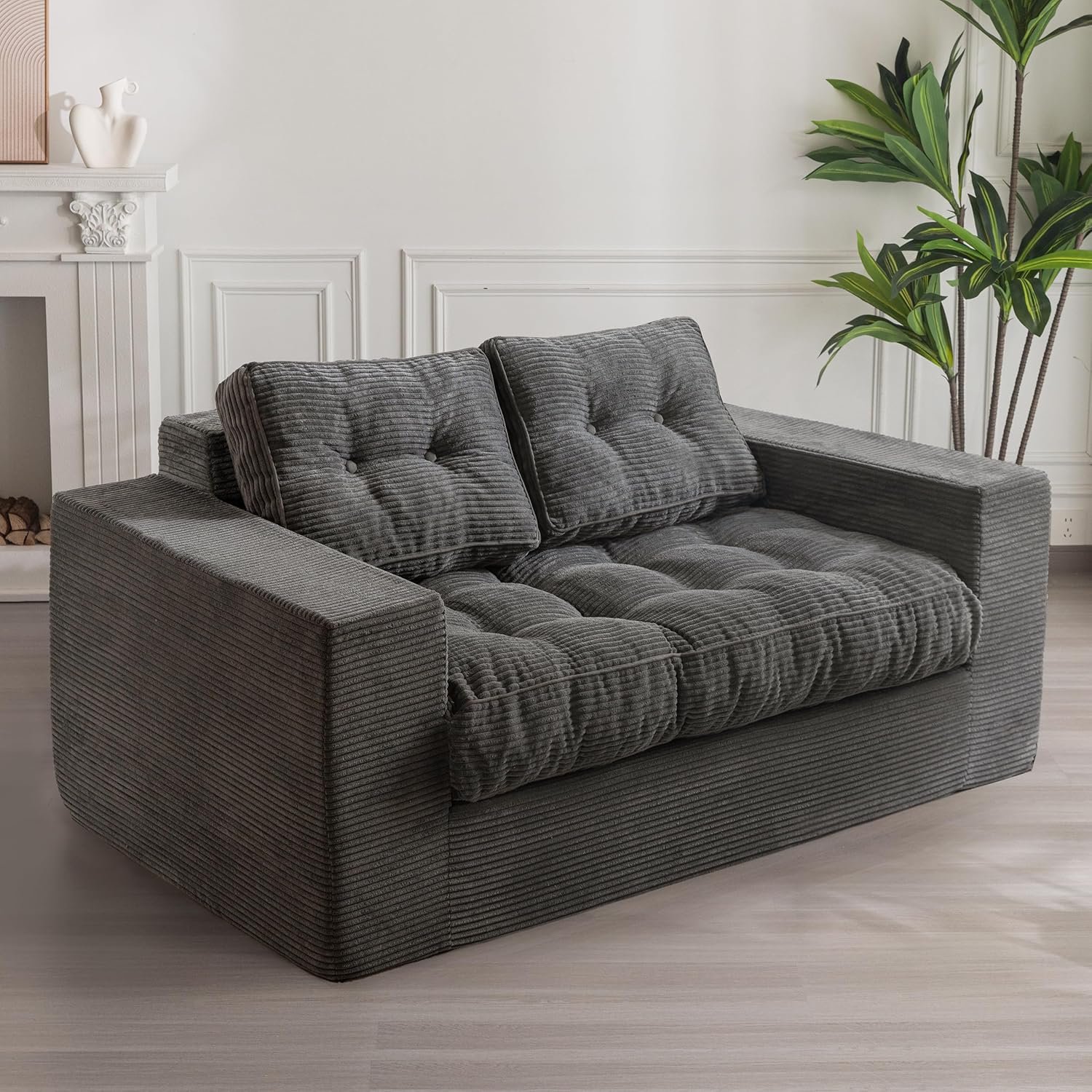 Bean Bag Chair for Adults,Small Couches for Small Spaces, Upholstered Floor Sofa with Armrests,Loveseat Apartment Couch for Bedroom Living Room,Sofa in A Box, Dark Grey